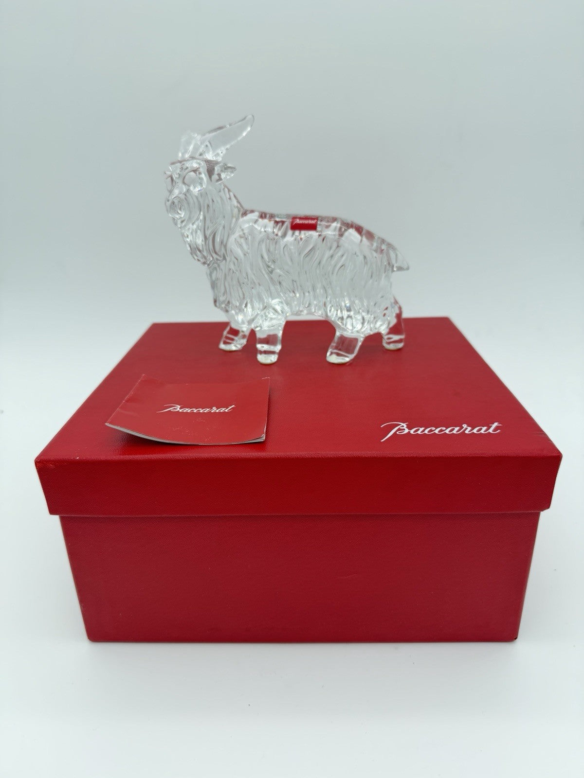Baccarat Long Hair Goat Crystal France Clear Solid Figurine Sheep Boxed Rare
