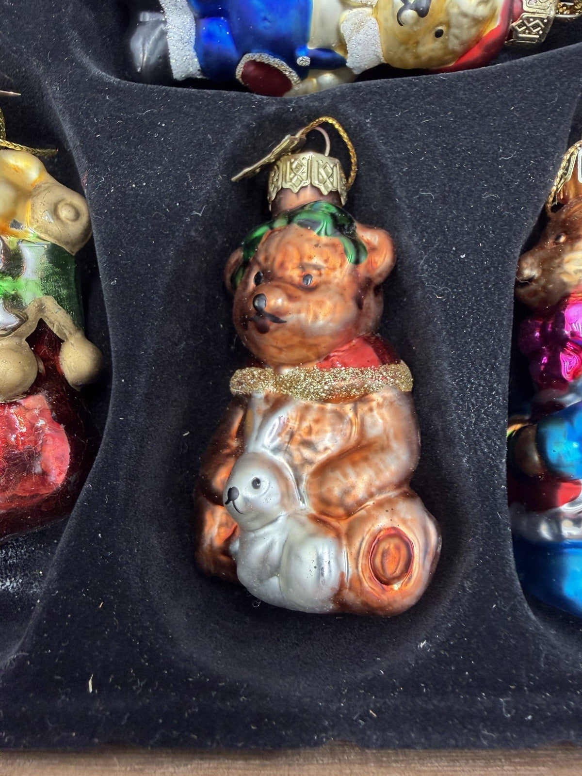 Vtg Thomas Pacconi Classics 2002 Teddy Bear Christmas Ornament Set 11 Wood Crate