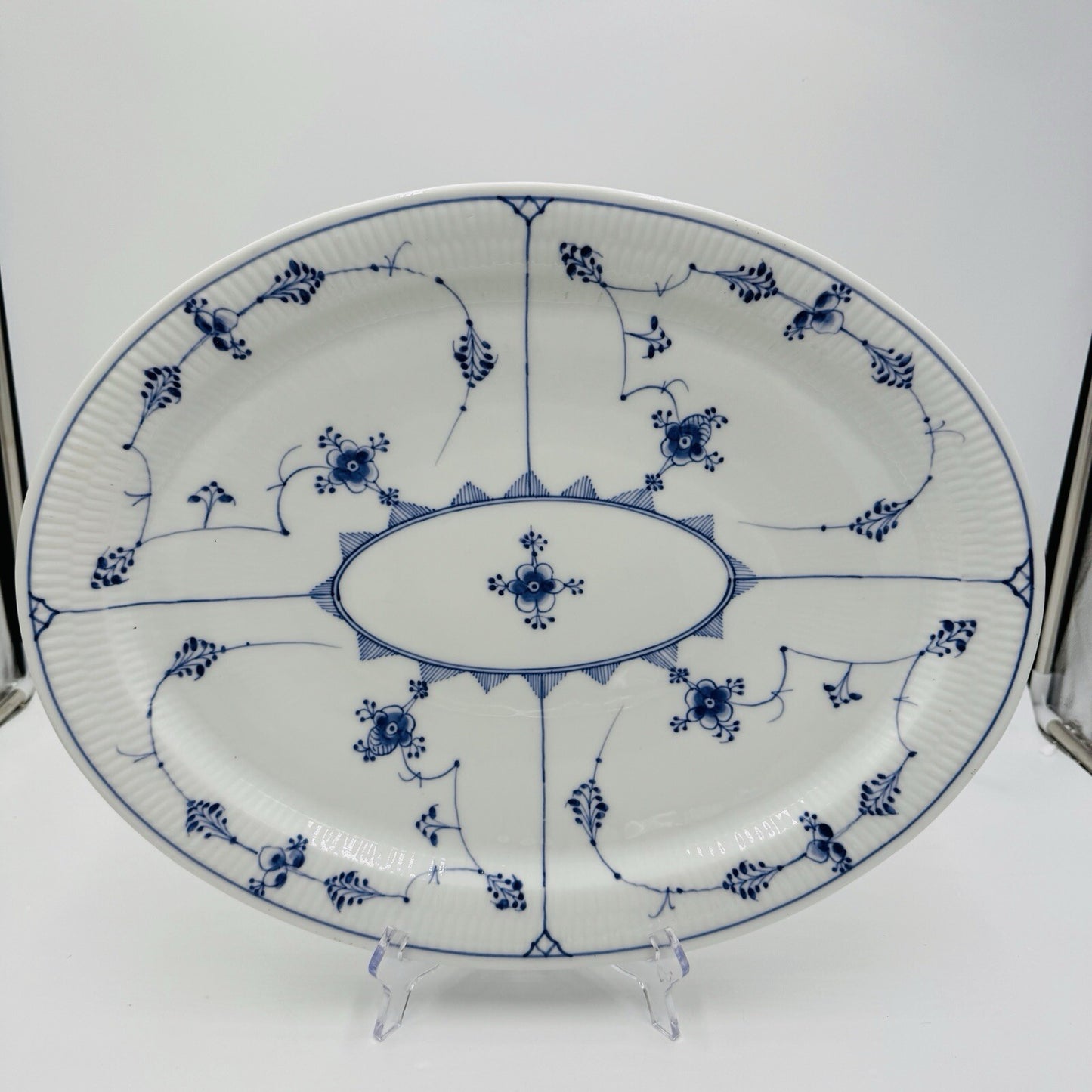 Antique Royal Copenhagen Blue Fluted Plain Large 18in Oval Platter #348 Rare
