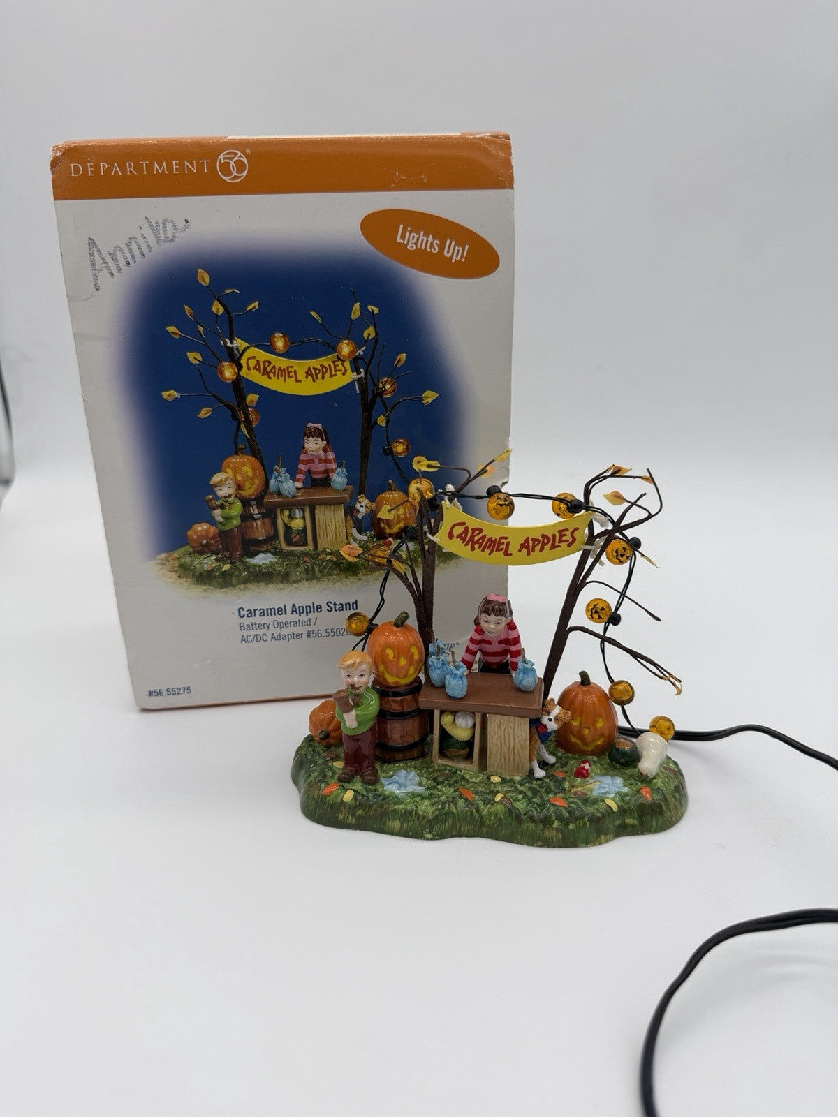 Department 56 Snow Village Caramel Apple Stand Halloween Fall Autumn Lights Up
