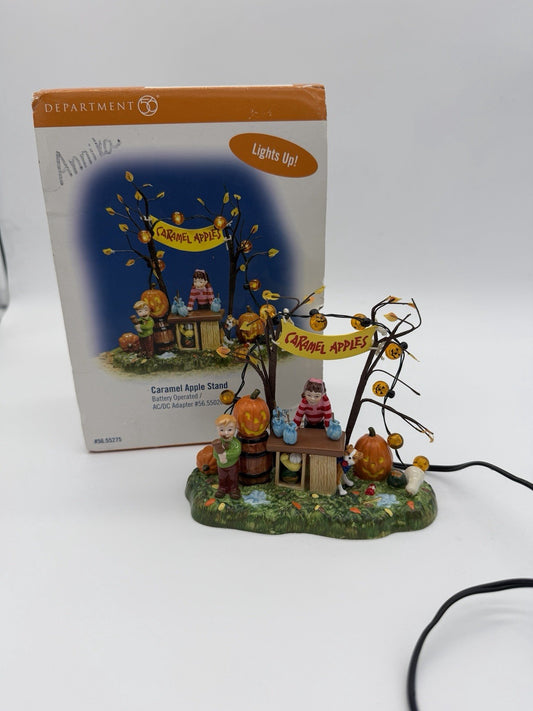 Department 56 Snow Village Caramel Apple Stand Halloween Fall Autumn Lights Up