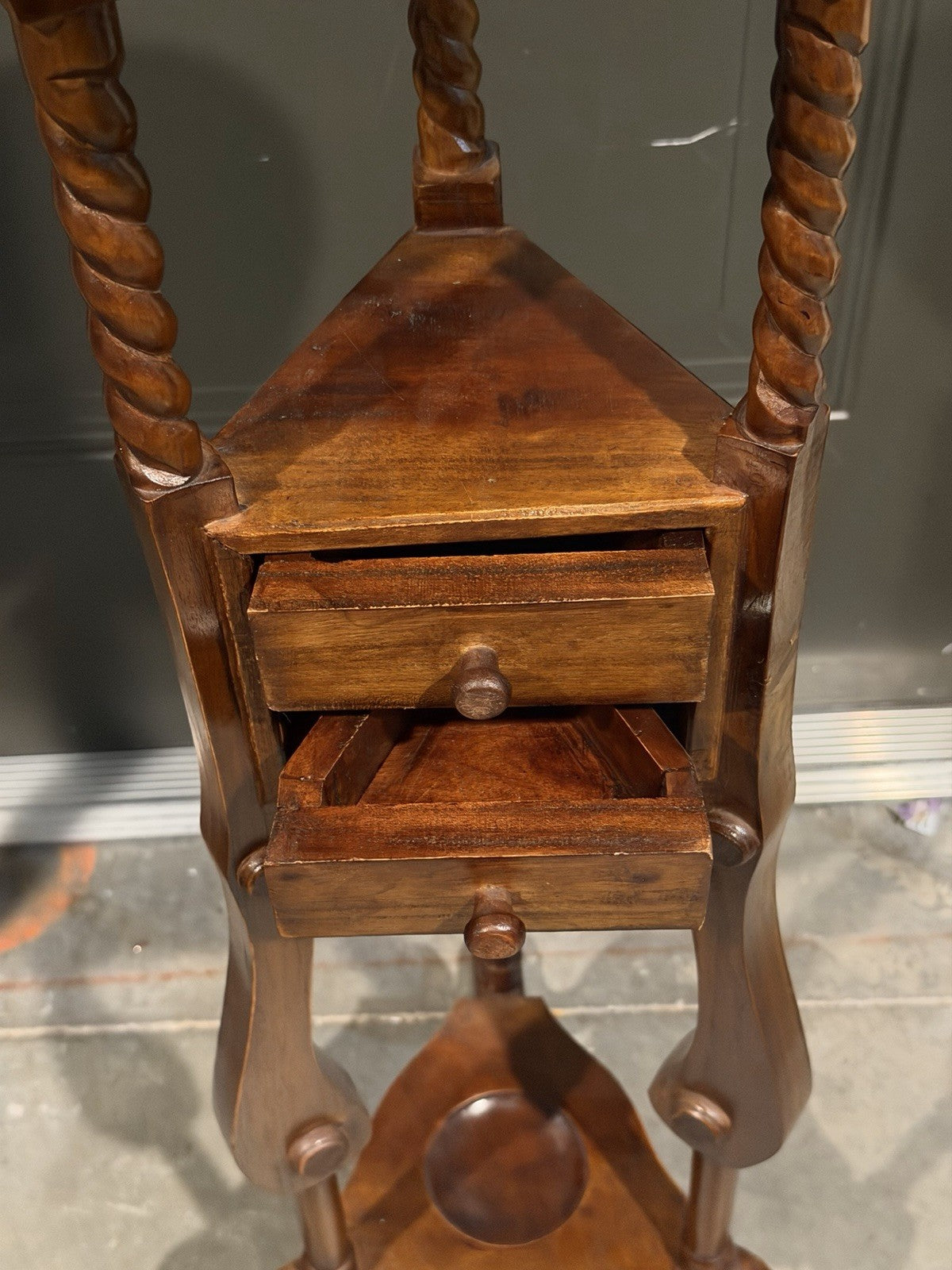 Victorian Mahogany Two Drawer Barley Twist Pedestal Plant Stand Wood Table 34”H