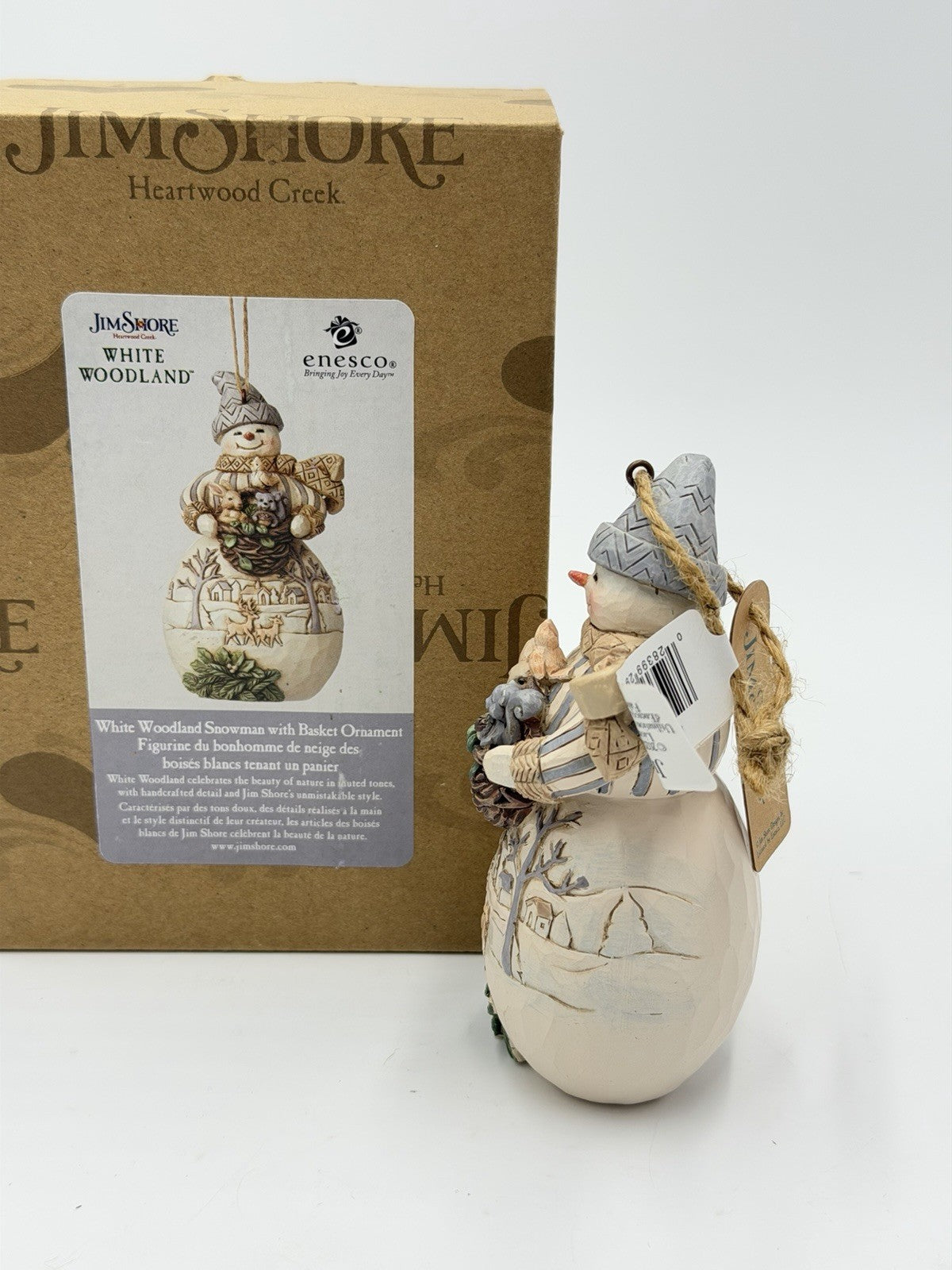 Jim Shore White Woodland 2021 Snowman W/basket Christmas Ornament