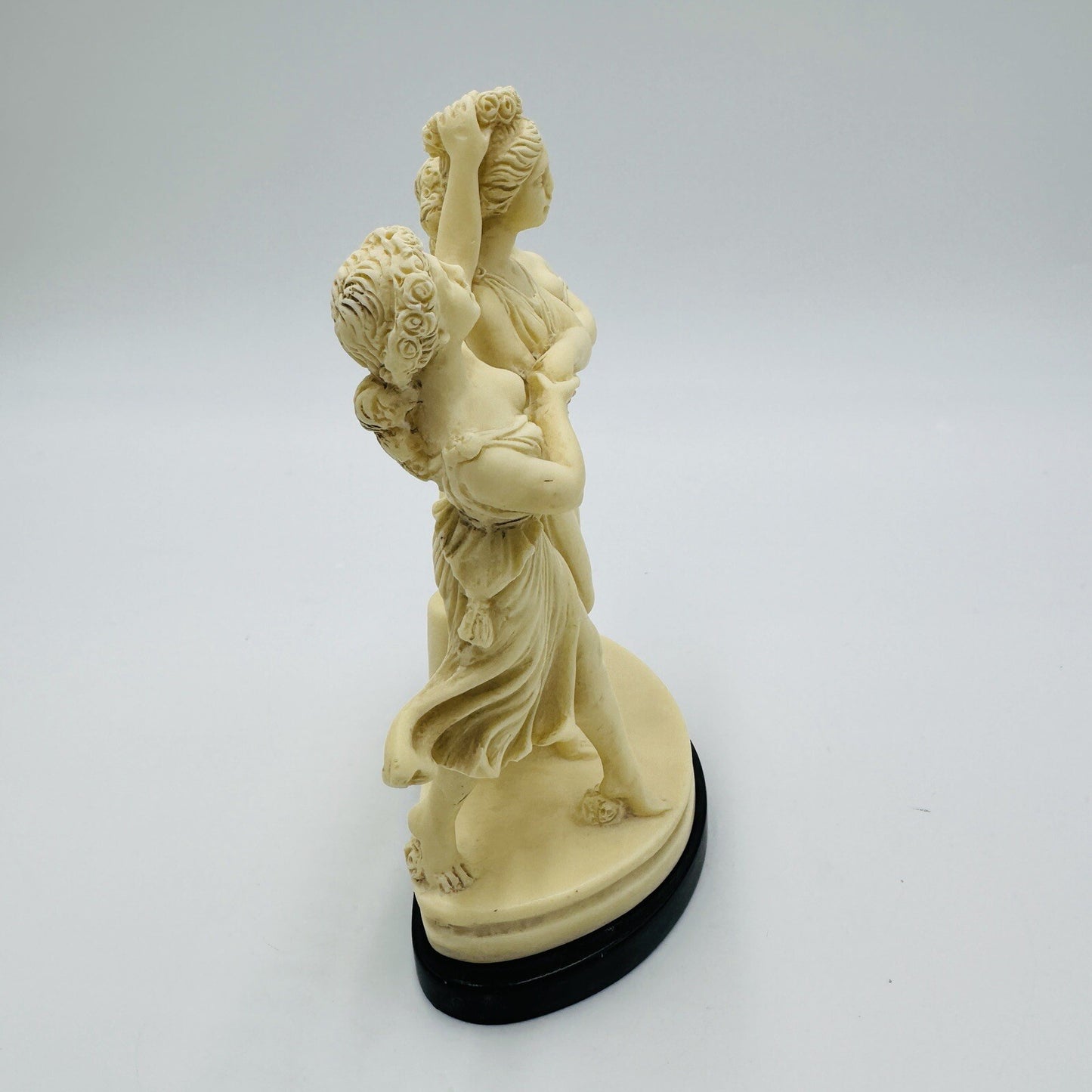 Signed P.A.T Italy Alabaster Three Graces Figurine  Marble Black Base Sculpture