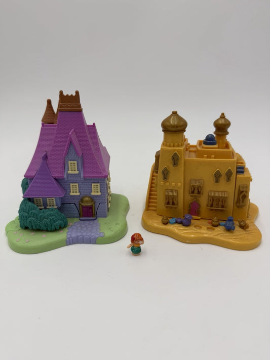 Disney Bluebird Polly Pocket Cinderella & Aladdin Houses + Little Mermaid Mini