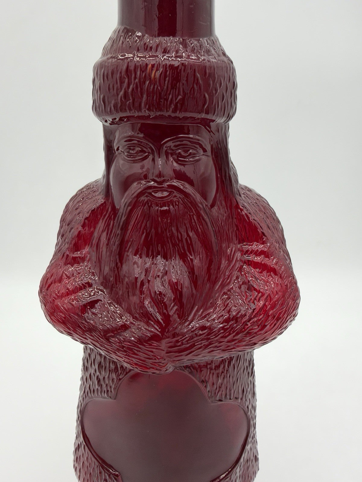 Vintage Belsnickel Ruby Red Art Glass Santa Claus Decanter Bottle Christmas 12”