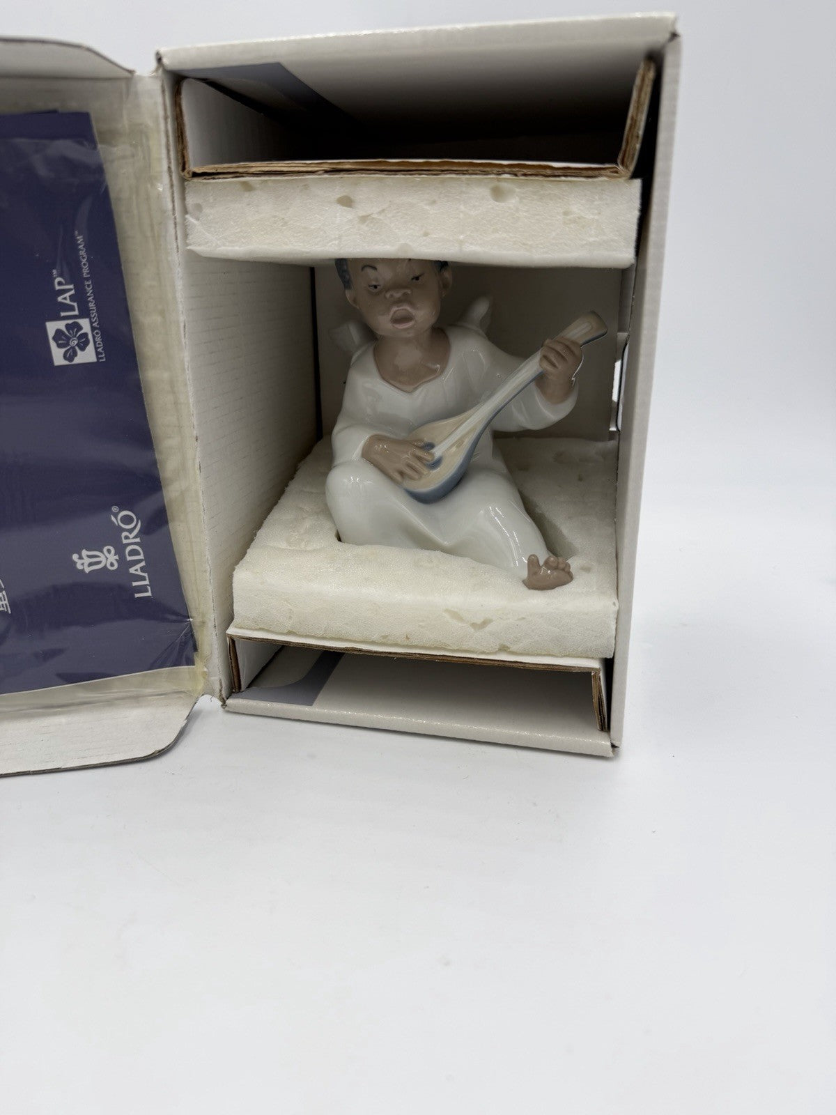 Lladro Spain Porcelain Angel Playing Mandolin Seated Boy Figurine NIB Retired Vt