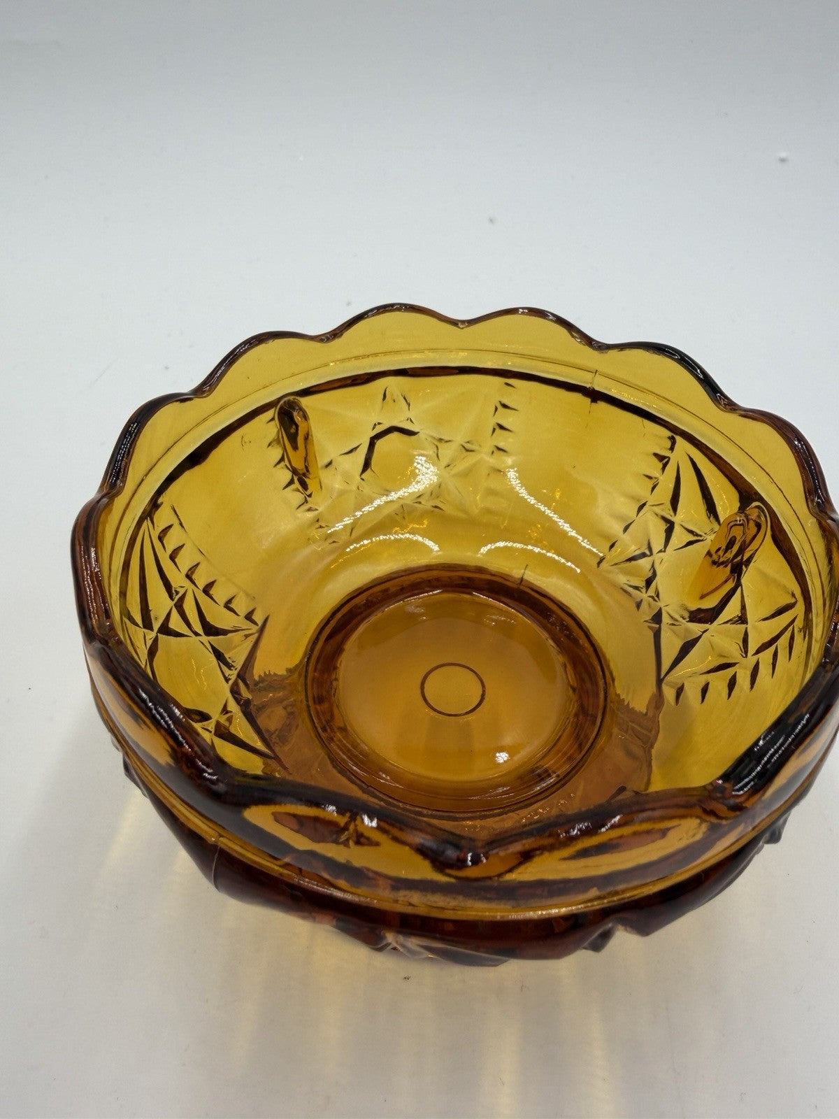 Vintage Indiana Art Glass Amber Stars & Bars Fairy Lamp Candle Holder Votive 7”