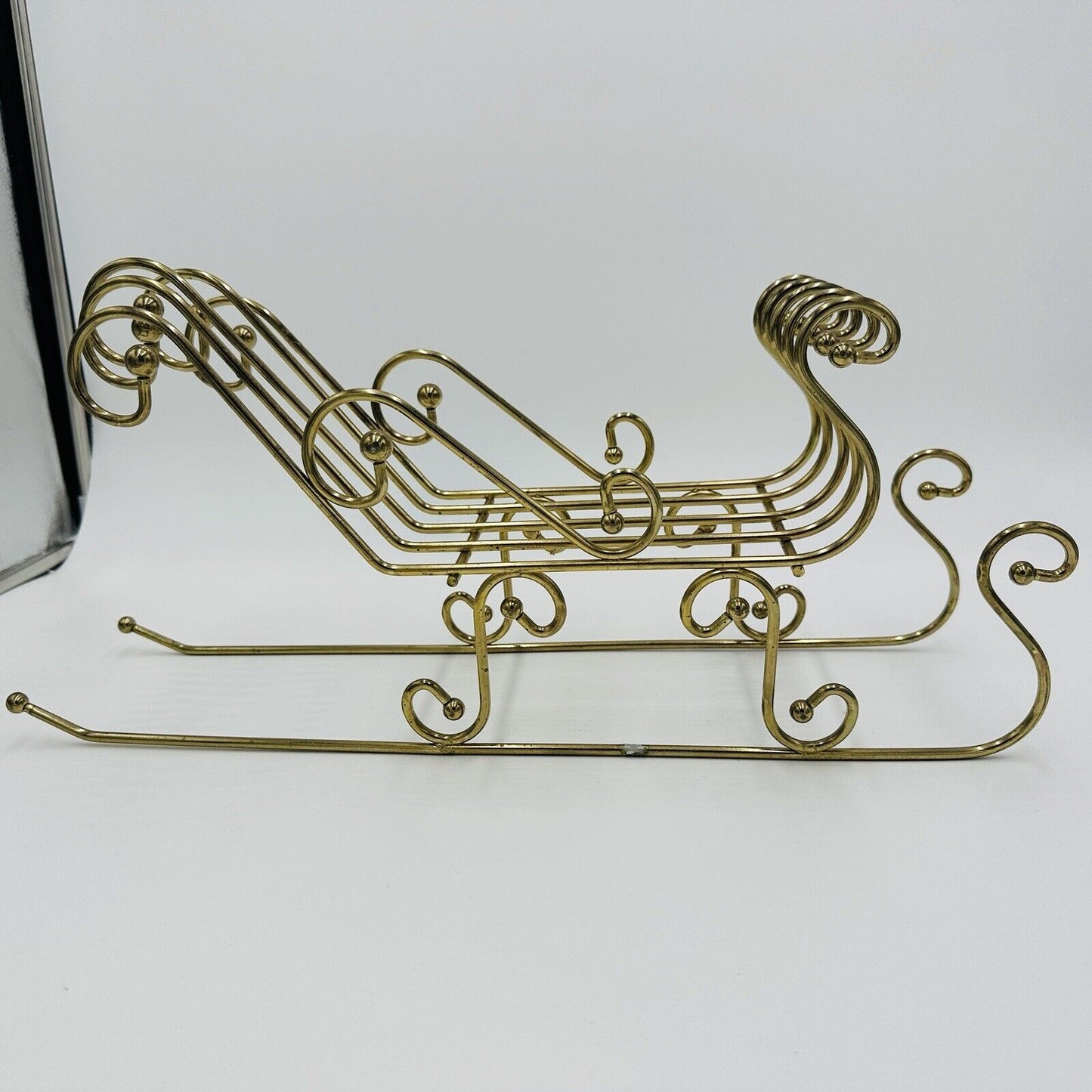 Brass Sleigh Candle Holder Holiday Decor Centerpiece Openwork Scroll Design