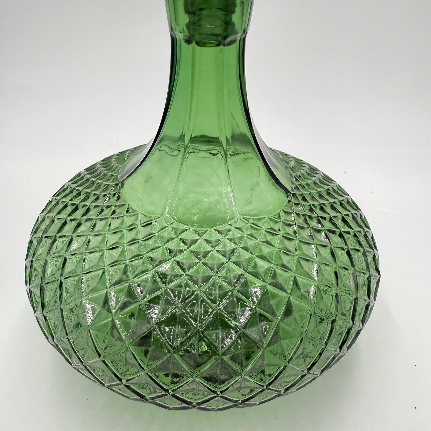 Vtg Empoli Green Diamond Genie Bottle Decanter W/Stoppers 12” Italy Art Glass