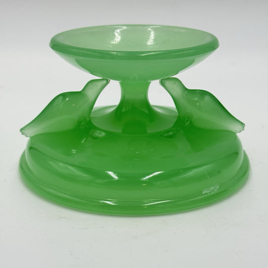 HOUZE Art Glass Jadeite Jade Green Vintage 1930's Bowl Stand Seals 2.5”x 3.5”