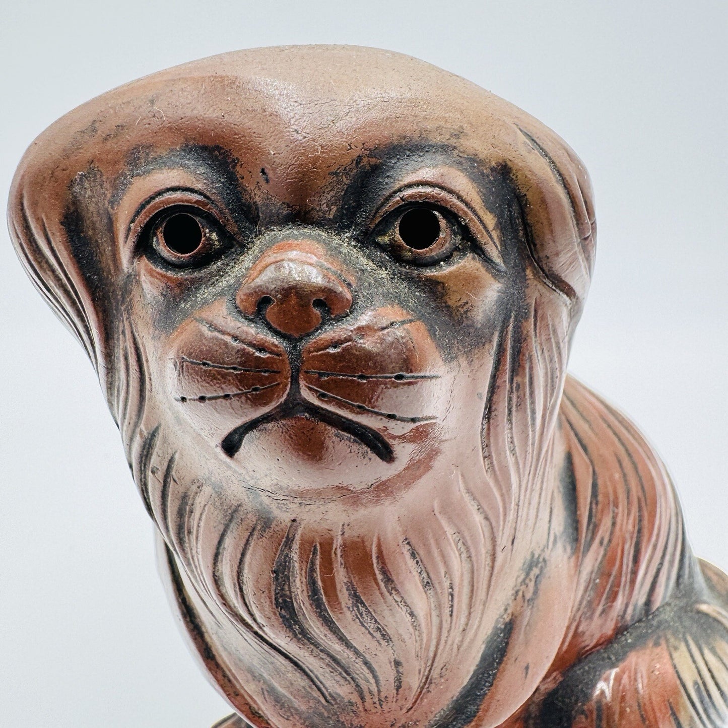 Antique Bizen ware Pottery Okimono Sculpture Chin-Inu Dog Figurine Japanese