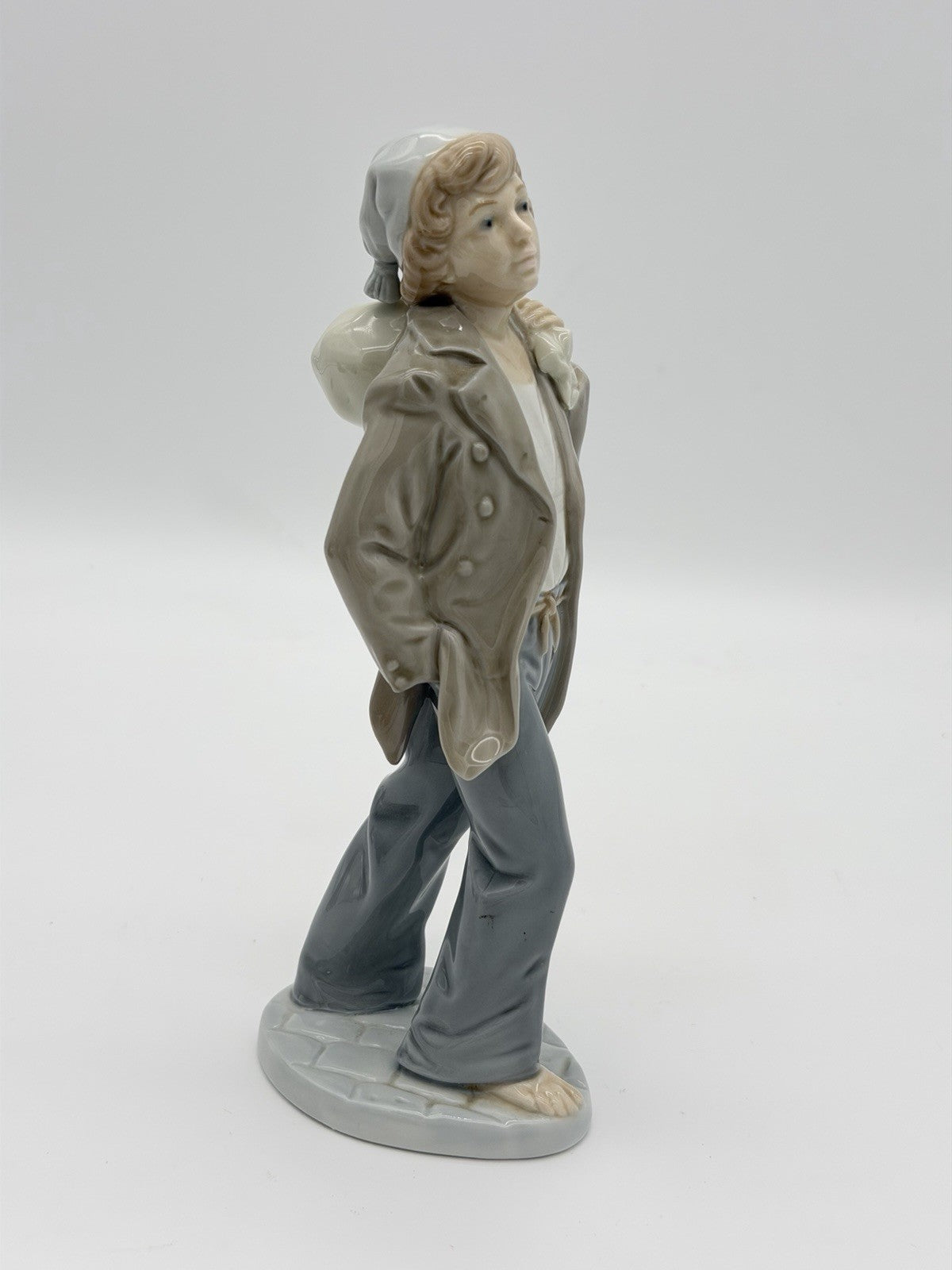 NAO by Lladro  Spain 9" Barefoot Boy With Knapsack Ship Boy Figurine