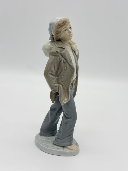 NAO by Lladro  Spain 9" Barefoot Boy With Knapsack Ship Boy Figurine