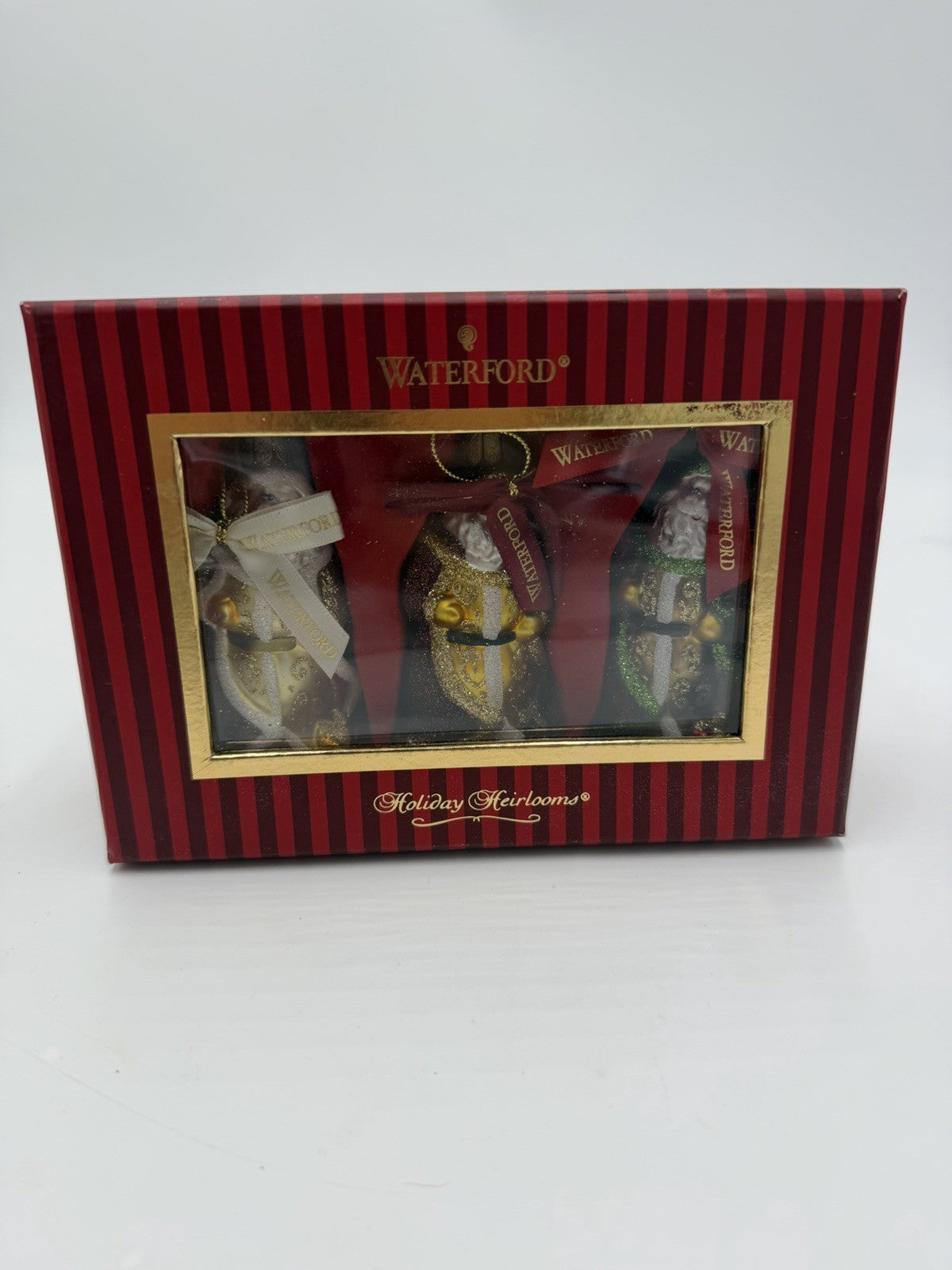 Waterford Holiday Heirlooms Art Glass Santa Christmas Ornaments 3.5”H Set 3 Pcs