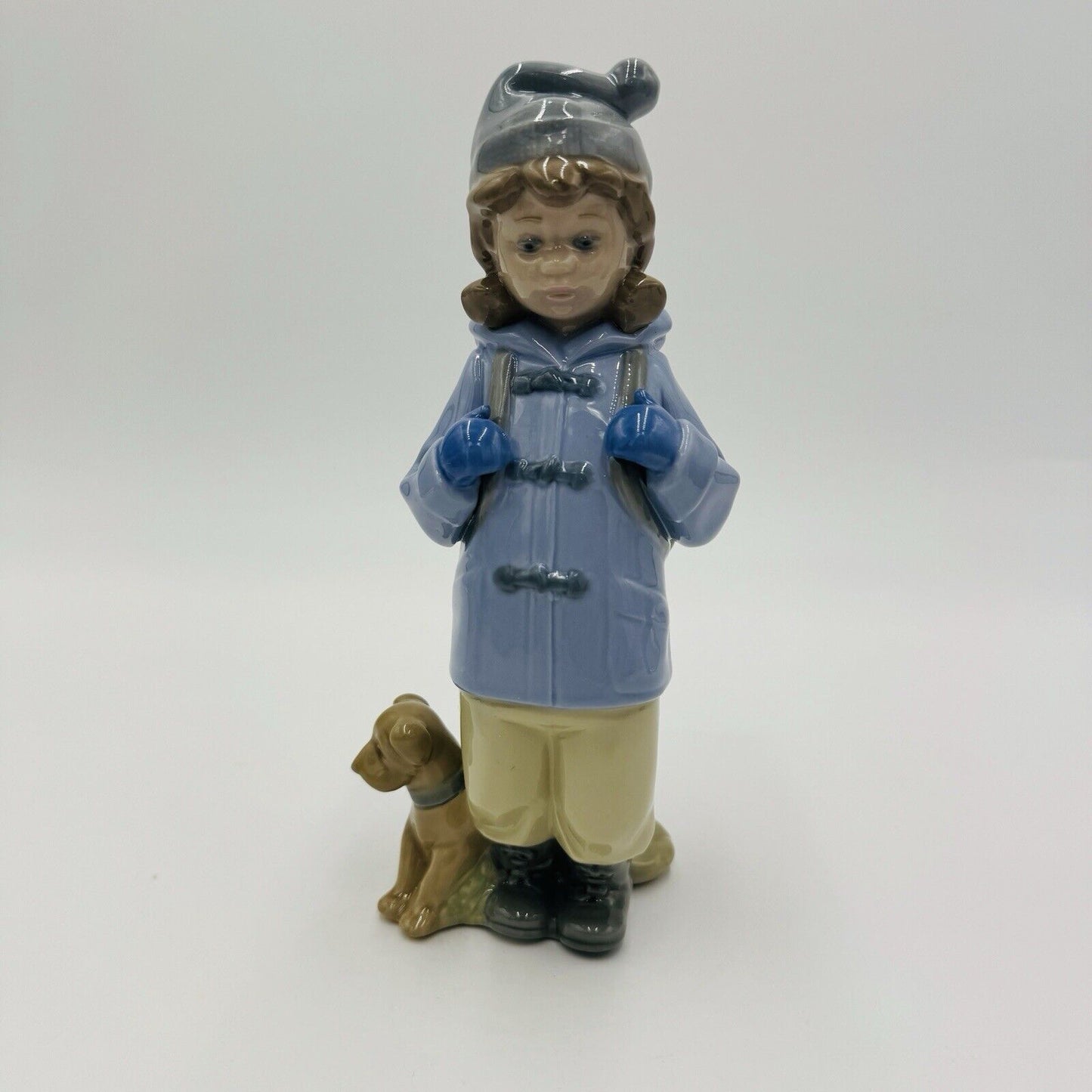 Nao By Lladro Spain Porcelain Figurine #1038 Retired Traveling Girl With Puppy