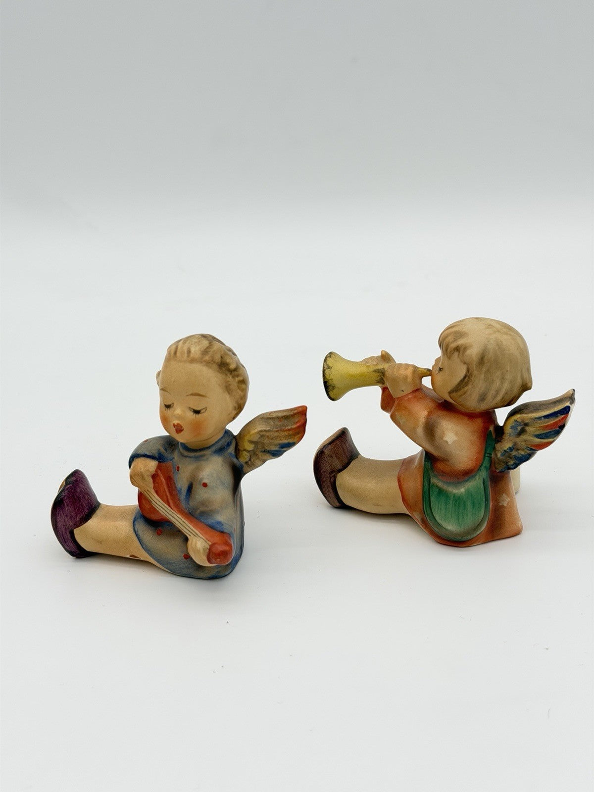 1950 Goebel Hummel Painted Angel Cherub Musician 2”H Candleholders Figurines