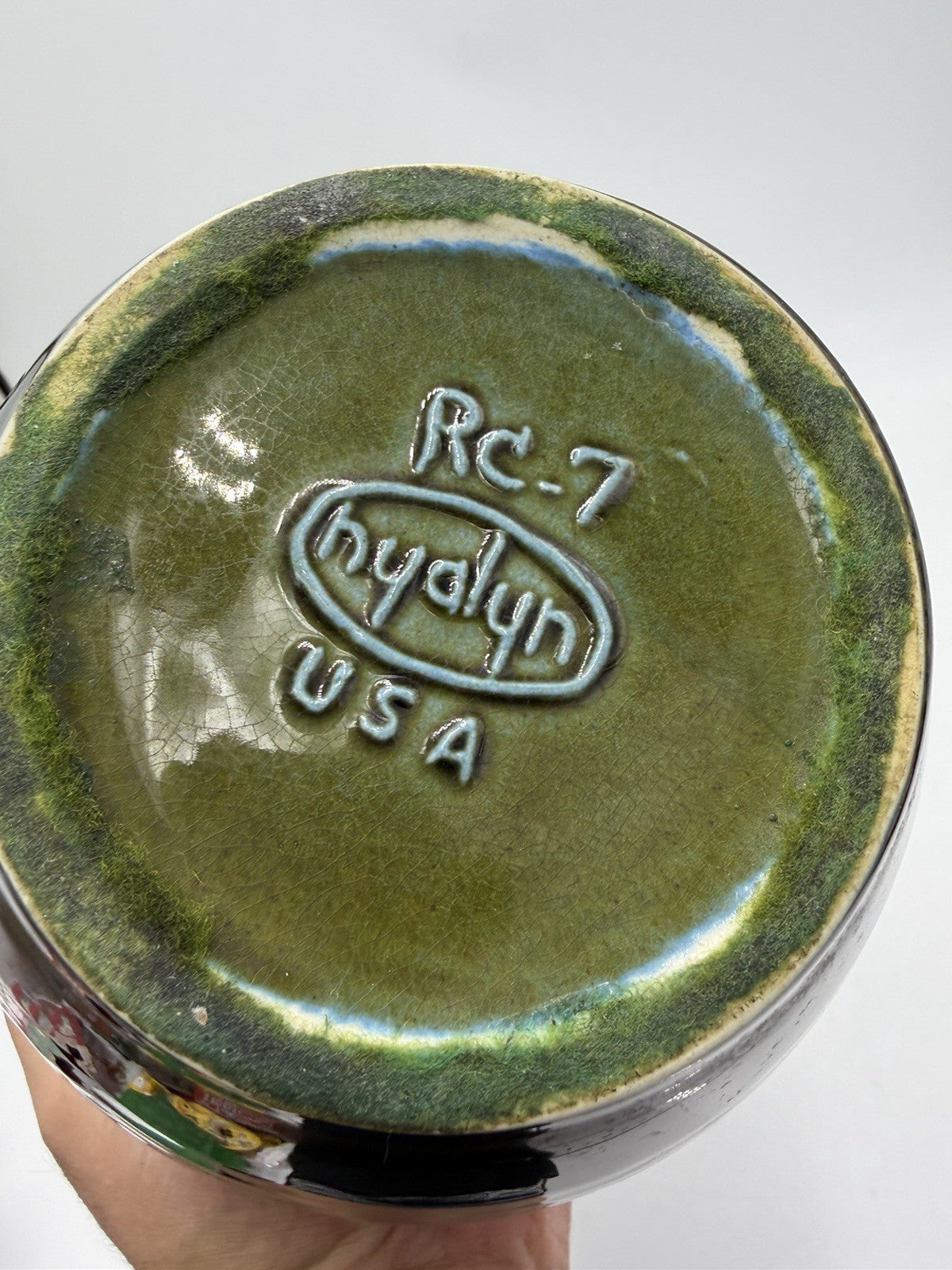 Large MCM Hyalyn RC-7 Gourd Vase 14" 1966 Ikebana Planter Green Olive