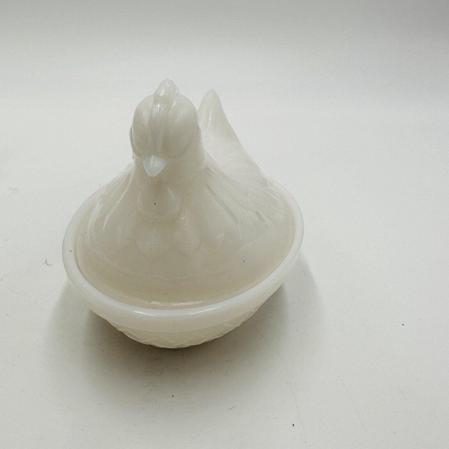 Chicken on Nest Candy Dish Hazel Atlas Platonite Milk Glass Hen 4 1/2" Lid White