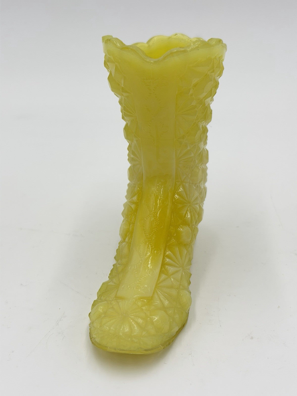 Vintage FENTON Art Glass Star Burst Yellow Victorian Boot 4” Rare Figurine USA