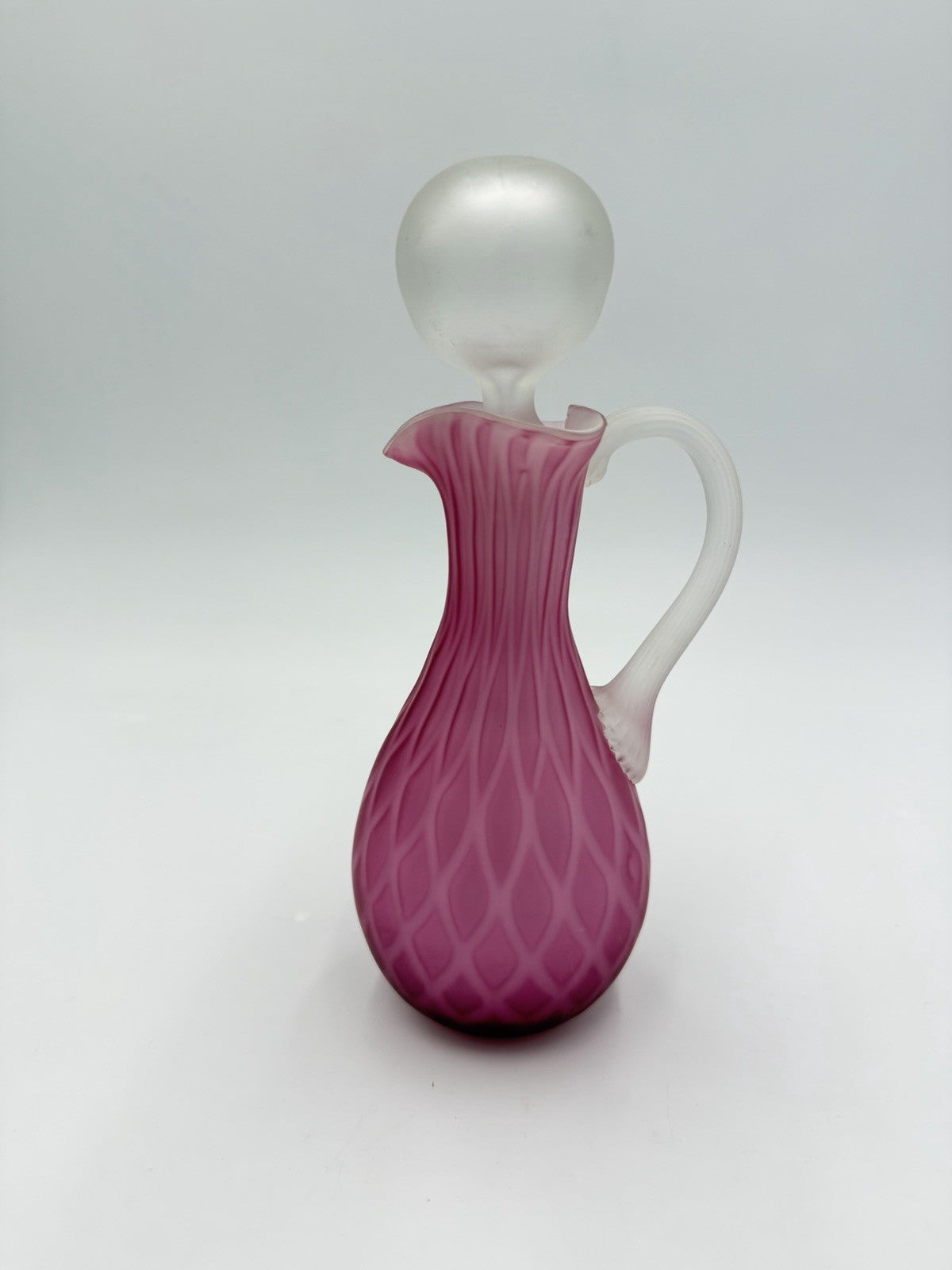 Murano Venice Art Glass Pink Satin Diamond Optic Pattern Cruet w/ Stopper 7.5”