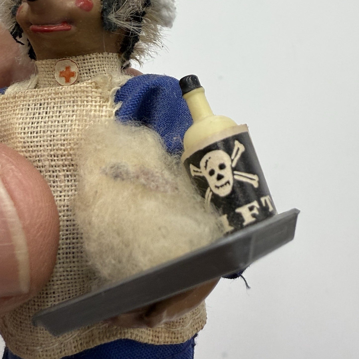 Vintage Peter Mecki 3.5" Steiff Hedgehog Doll Nurse With Medicine Tray & Hat