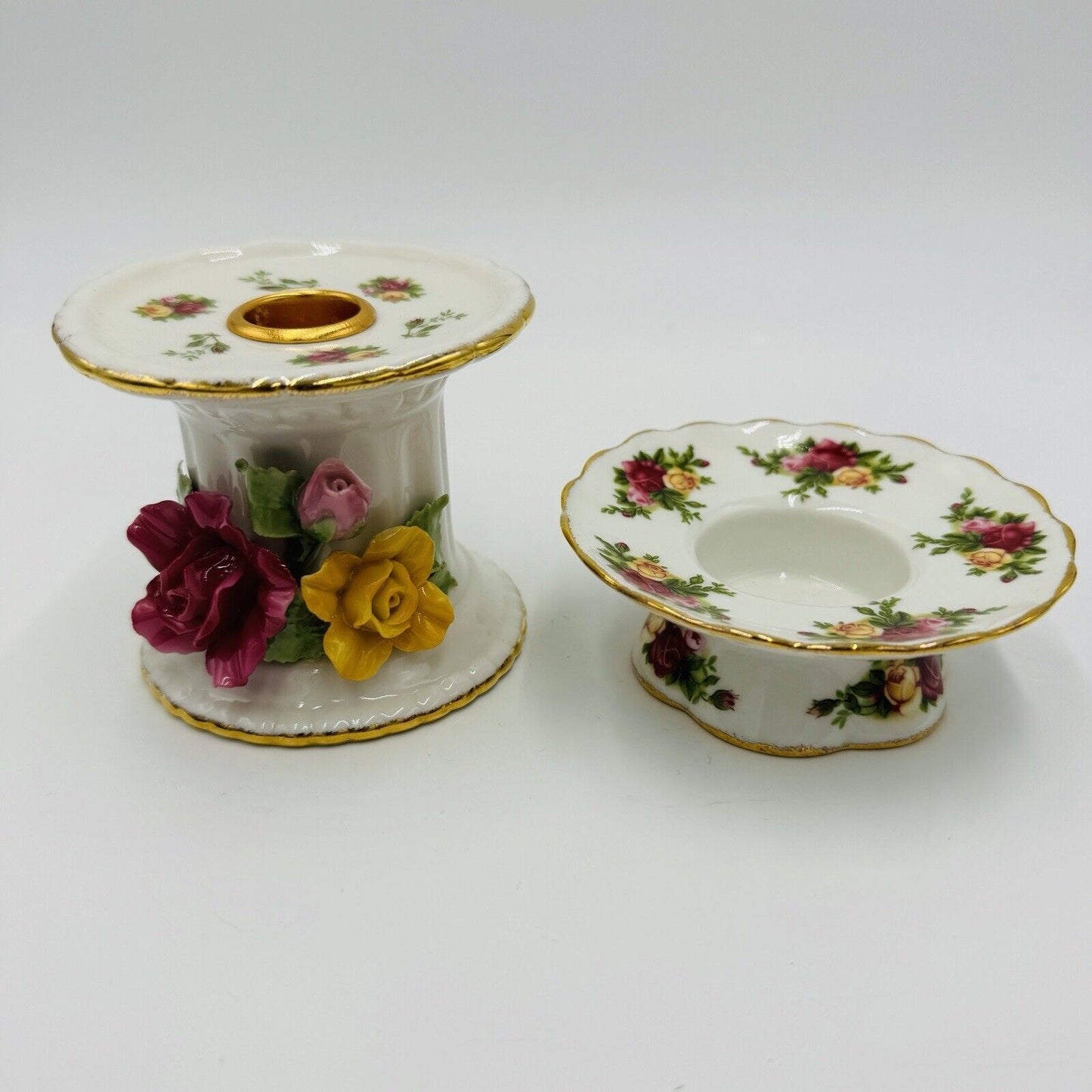 Royal Albert Old Country Roses Porcelain Candle Holders Set Christmas Decor