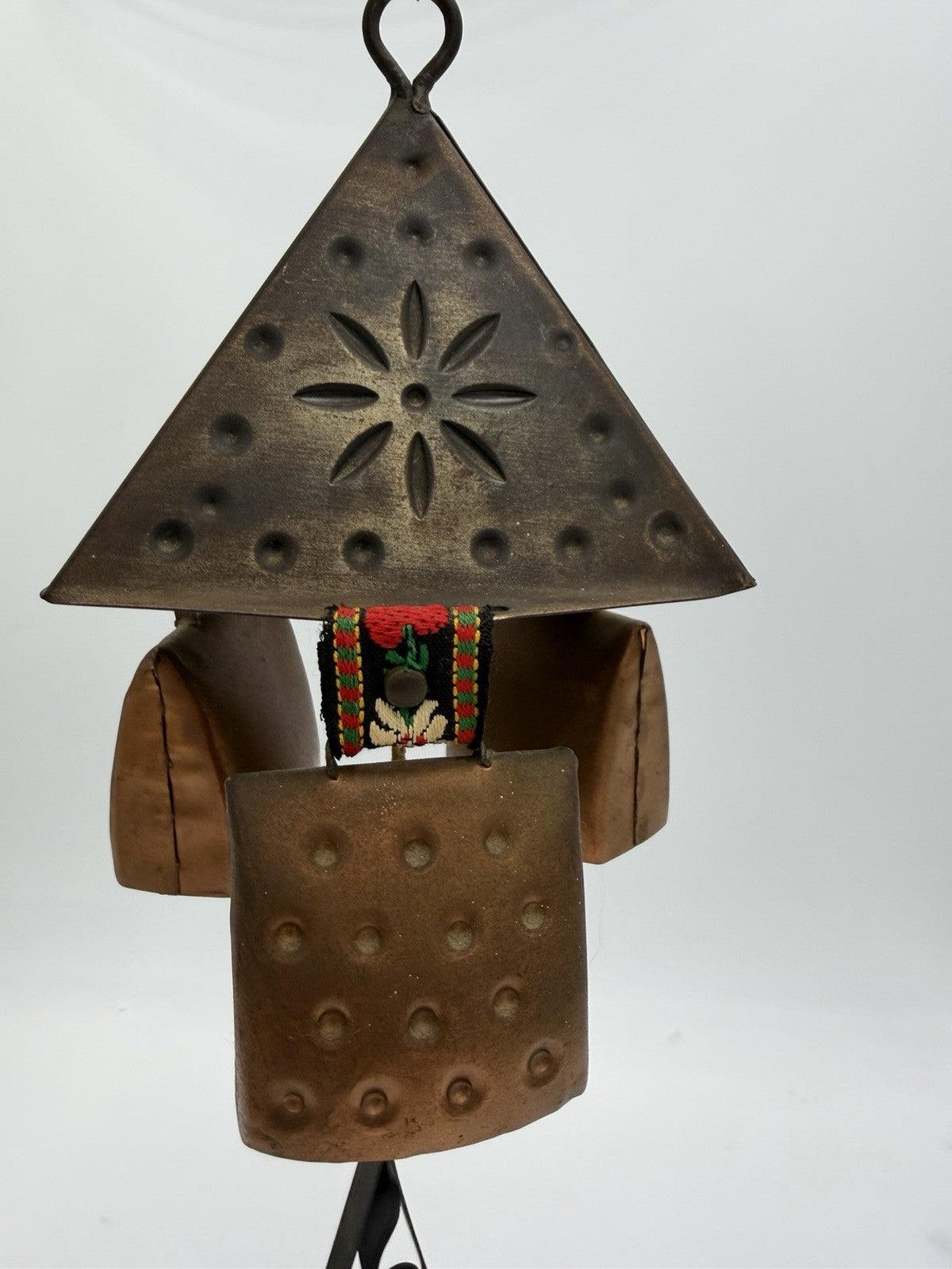 Vintage West Germany Hanging Cowbells Wind Chime 12” 3 Bells Rustic Copper