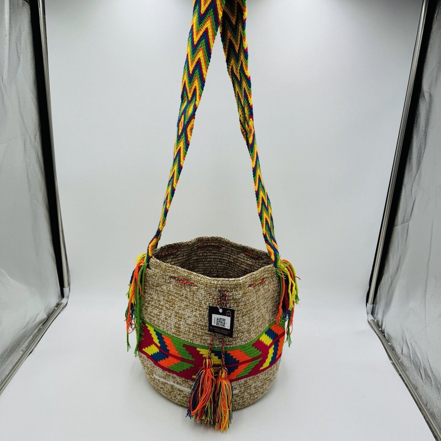 Authentic 100% Wayuu Mochila Colombian Bag Large Size Crossbody Multicolor