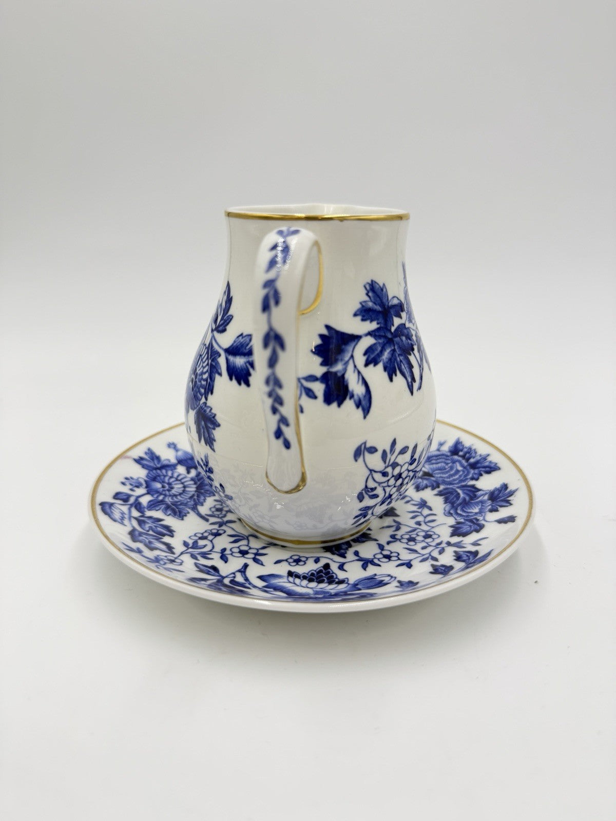 Wedgwood England Porcelain Creamer & Saucer Set Avon Blue/white 1945 Floral