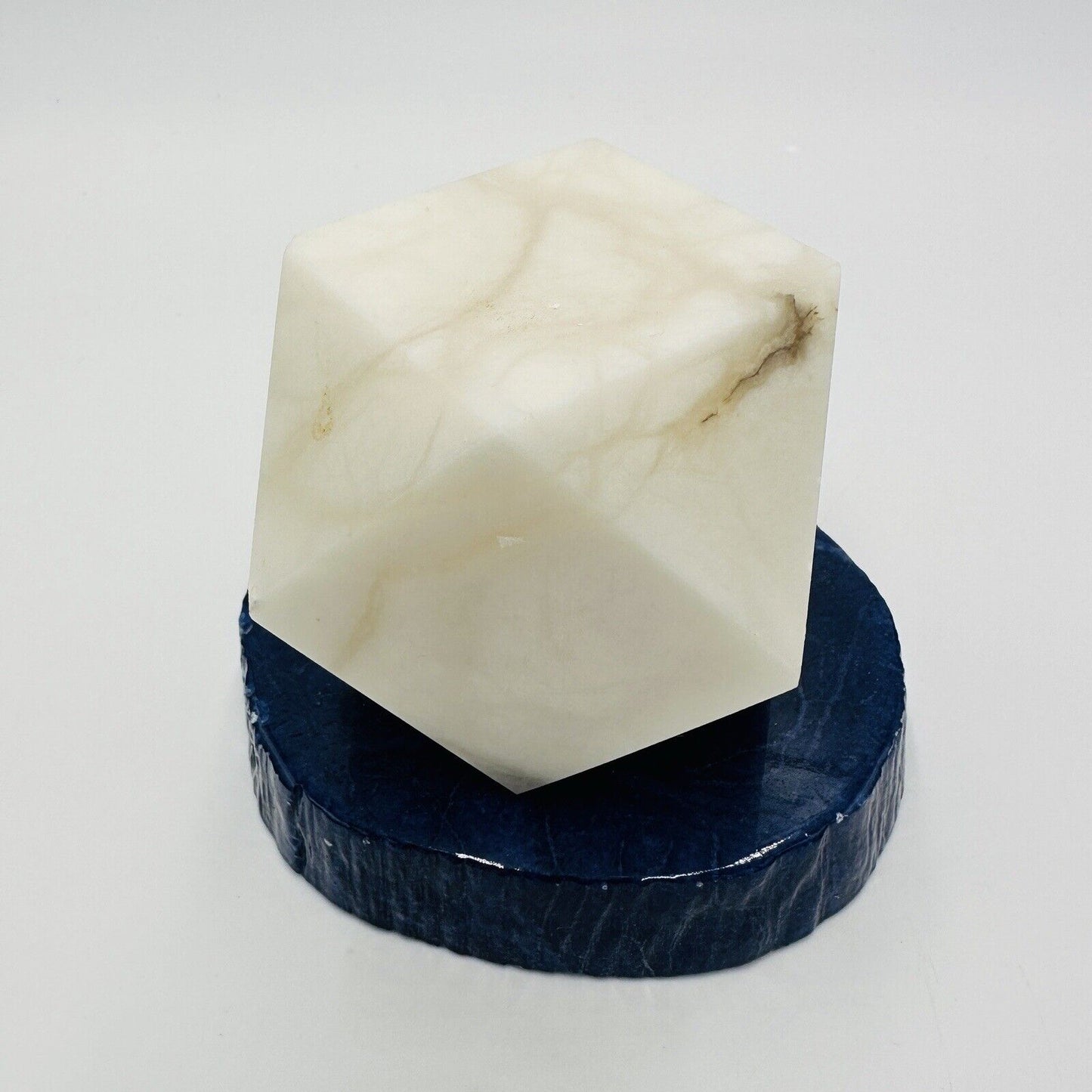 Alabaster Paperweight Hand Carved MCM Geometric Shape Italy Office Decor