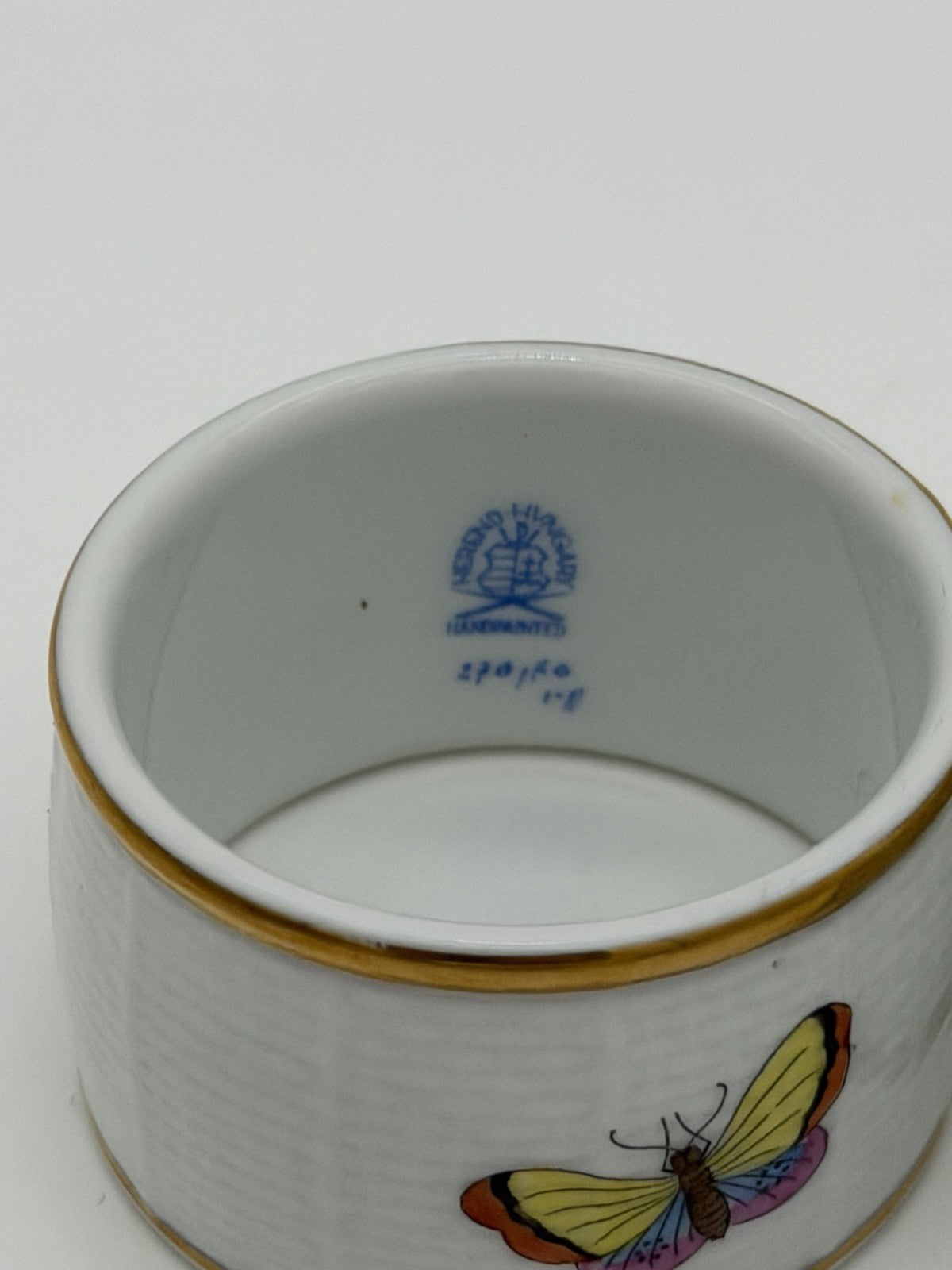 Herend Hungary Rothschild Napkin Rings Porcelain Vintage Painted Birds Butterfly