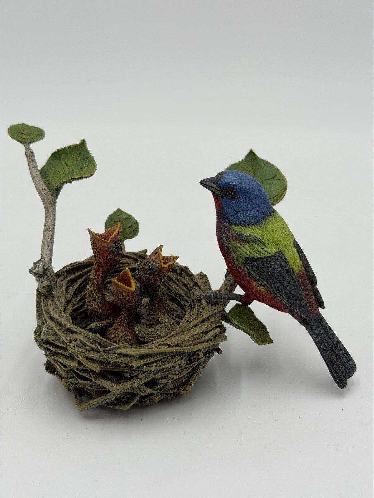 The Danbury Mint Painted Bunting Bird Nest Chicks Mini Figurine 3” Bob Guge