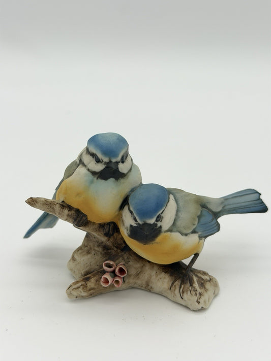 Rare Tay Giuseppe Tagliariol Porcelain Italy Blue tit Birds Painted Figurine 2”H