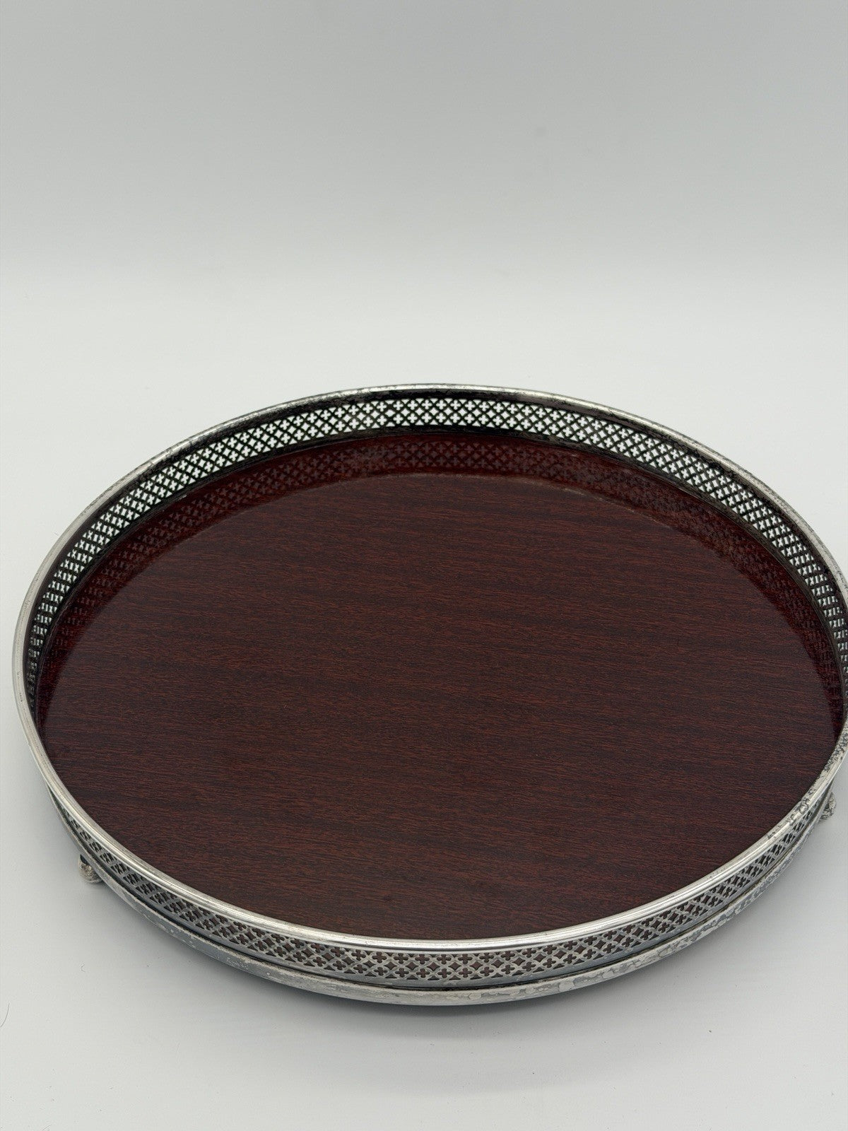 Crescent Silversmith Co Wood Laminate Reticulated Serving Tray Silver plated Bar