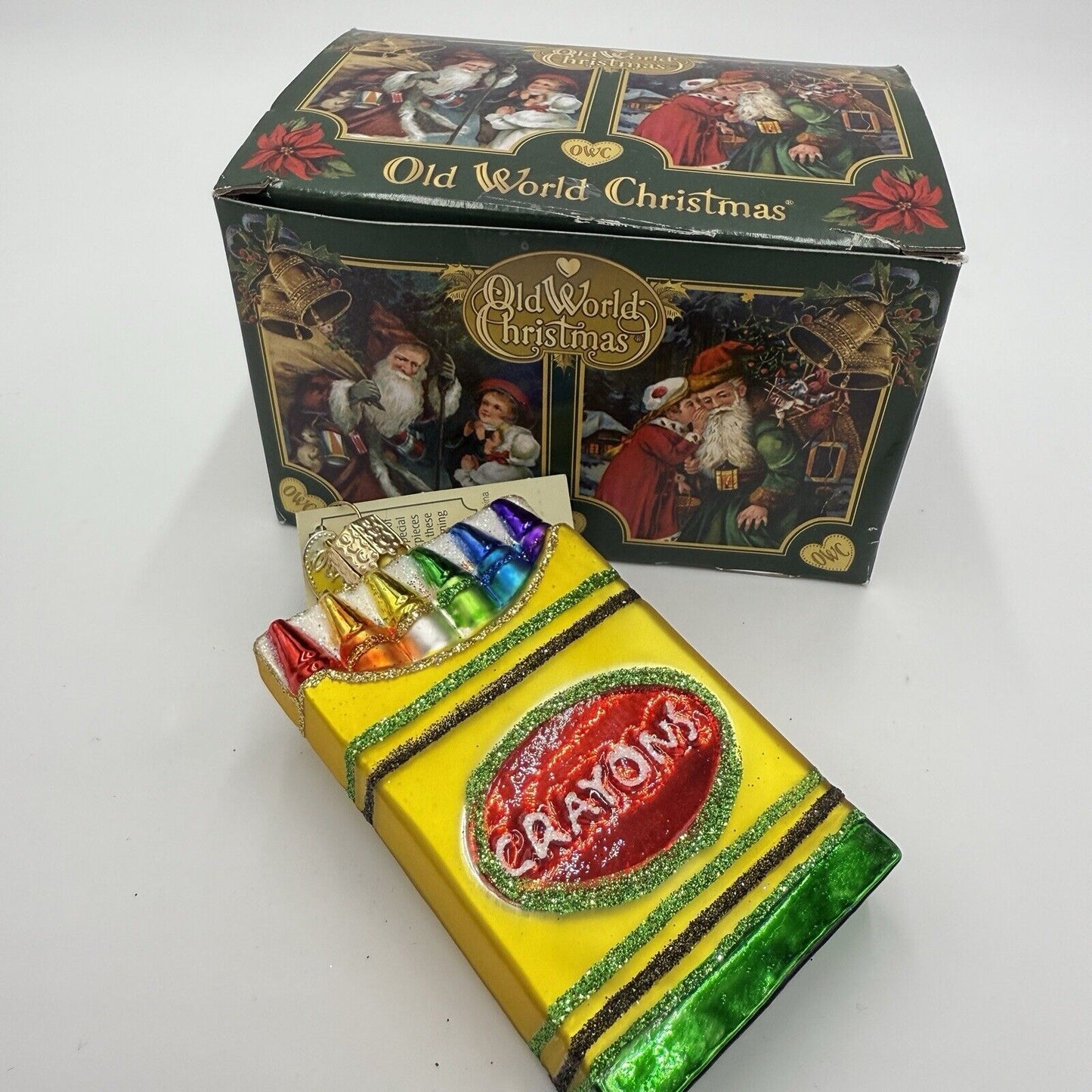 OWC Old World Christmas Blown Glass Box of Crayons NIB Art European Glass