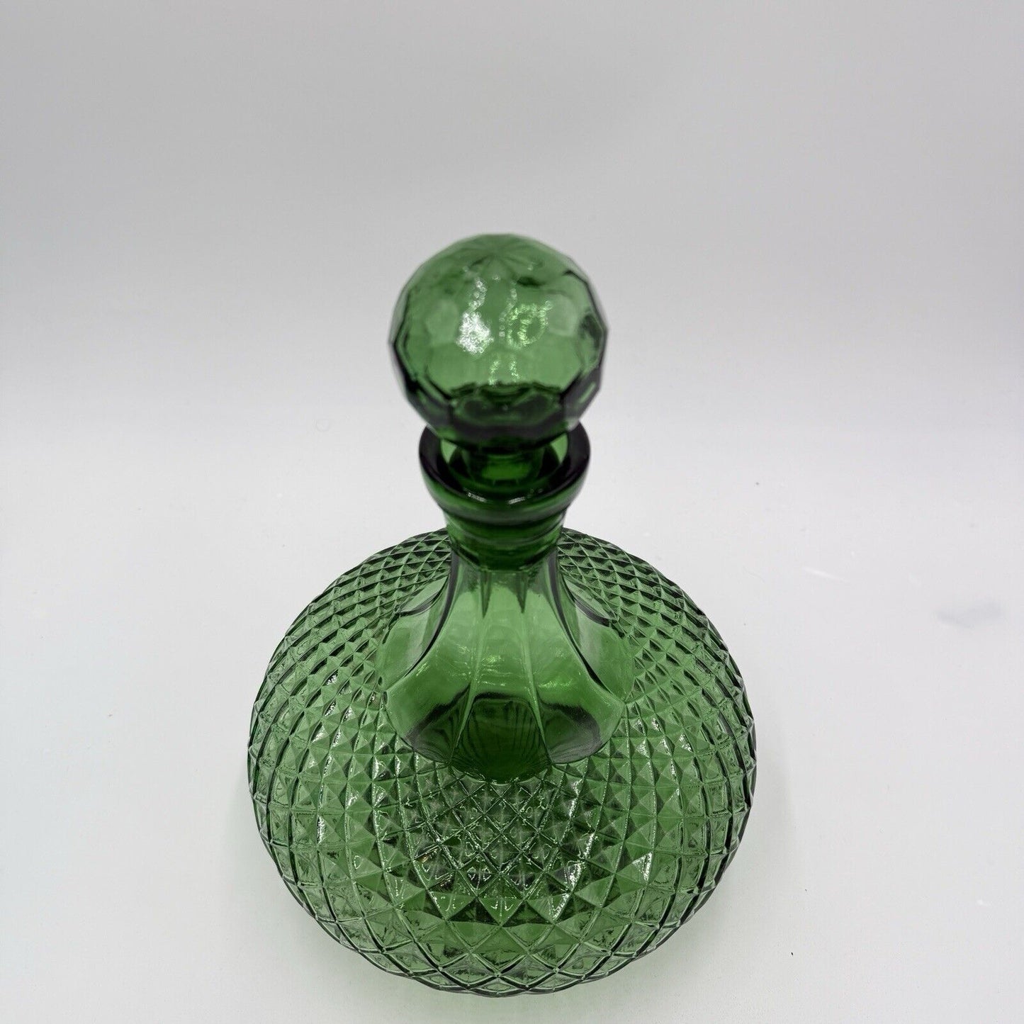 Vtg Empoli Green Diamond Genie Bottle Decanter W/Stoppers 12” Italy Art Glass