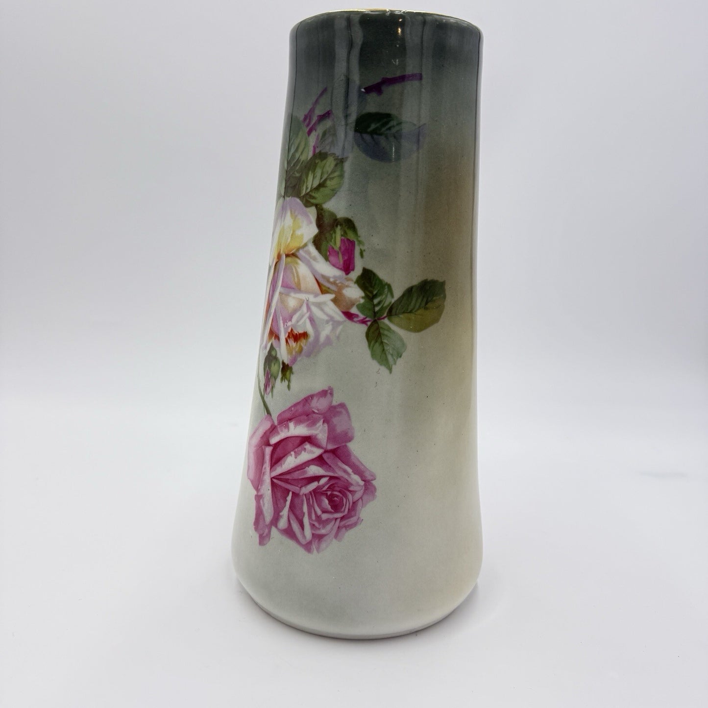 Antique Carl Tielsch CT Altwasser Silesia Germany Hand Painted Vase 1900's 10.4"