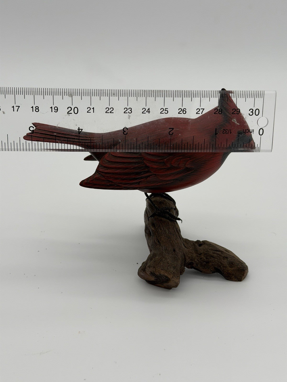 Folk Art Wood Hand Carved & Painted Northern Cardinal Bird Figurine Signed