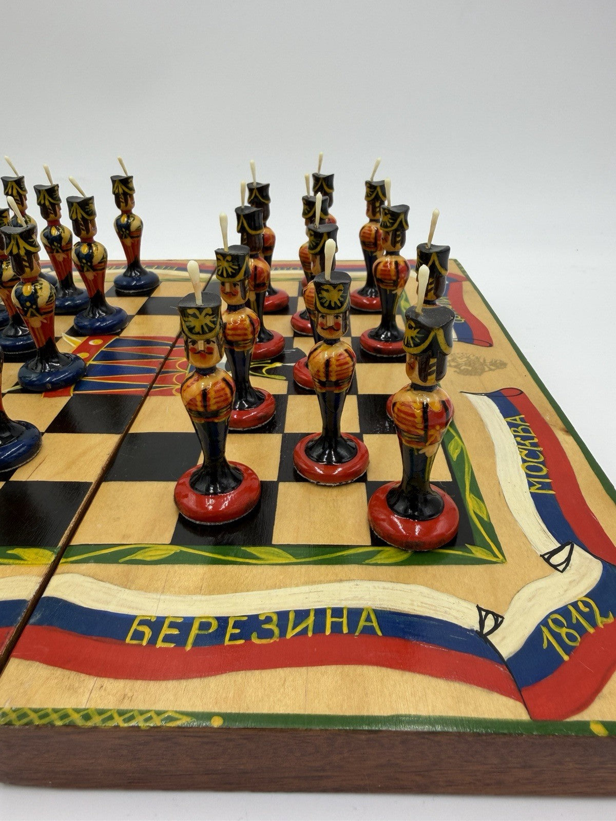 Russian vintage Matryoshka chess set 24 Pawns Plus Wooden Board Soldiers