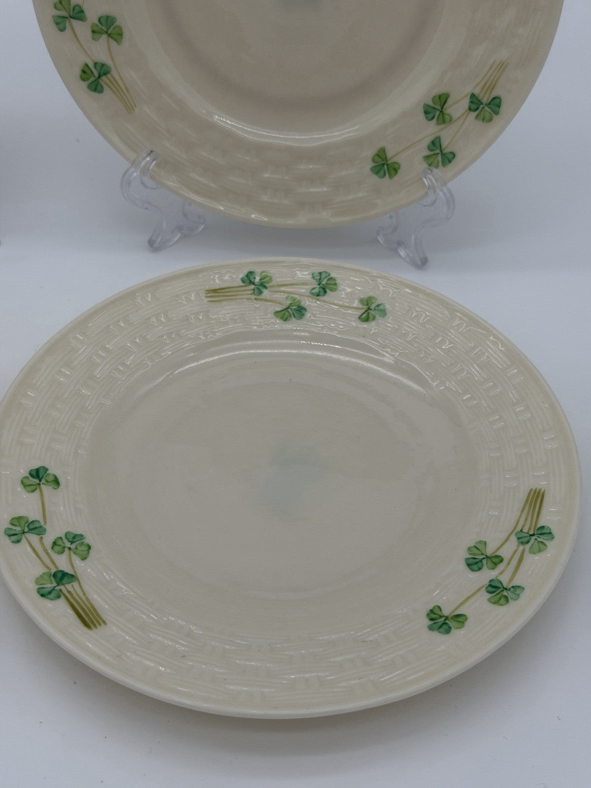Belleek Ireland Porcelain Shamrock Bread & Butter 1940 Plates 6.5” Set