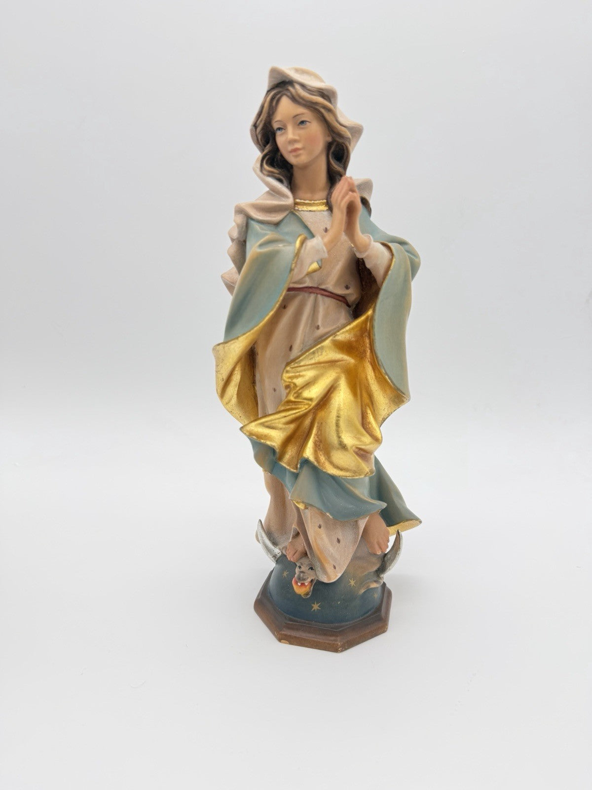 Josef Albl Folk Art Blessed Virgin Mary hand-carved wooden sculpture Germany 12”