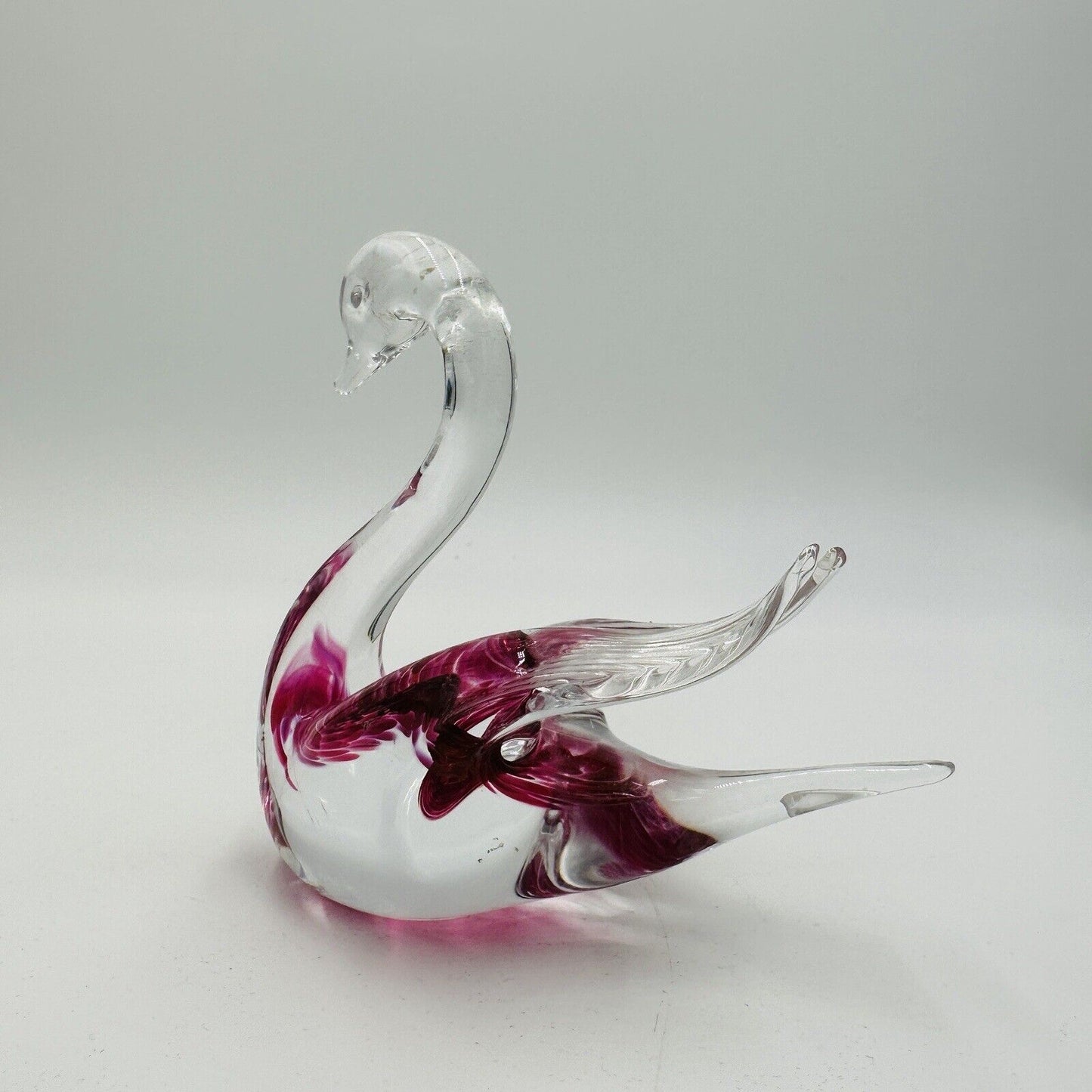 Swedish Granna Swan Glass Art Figurine Pink 5in Hand Blown Hand Made Vintage