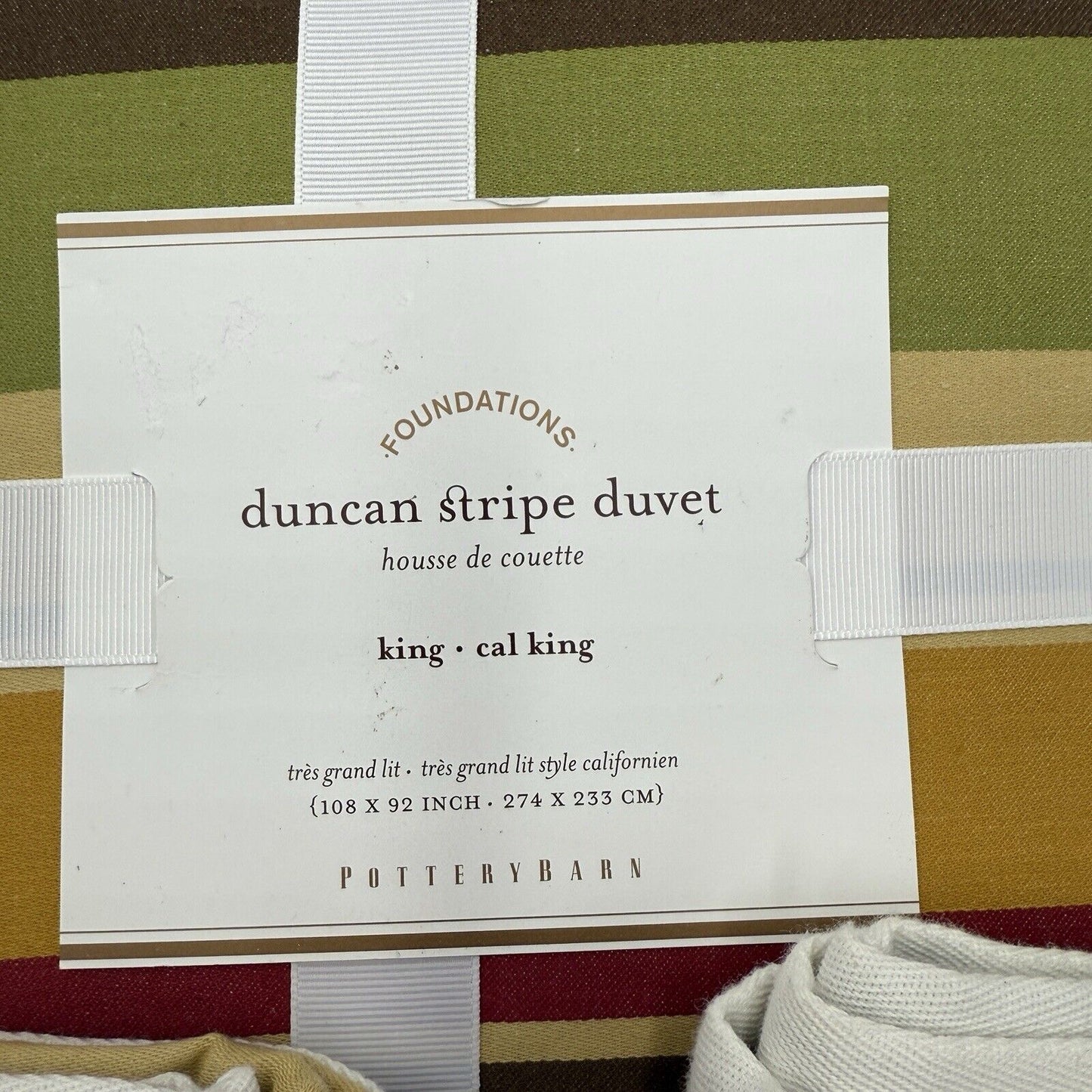 Pottery Barn Duncan Striped Heavy Cotton Queen King Duvet & 2 Standard Shams New