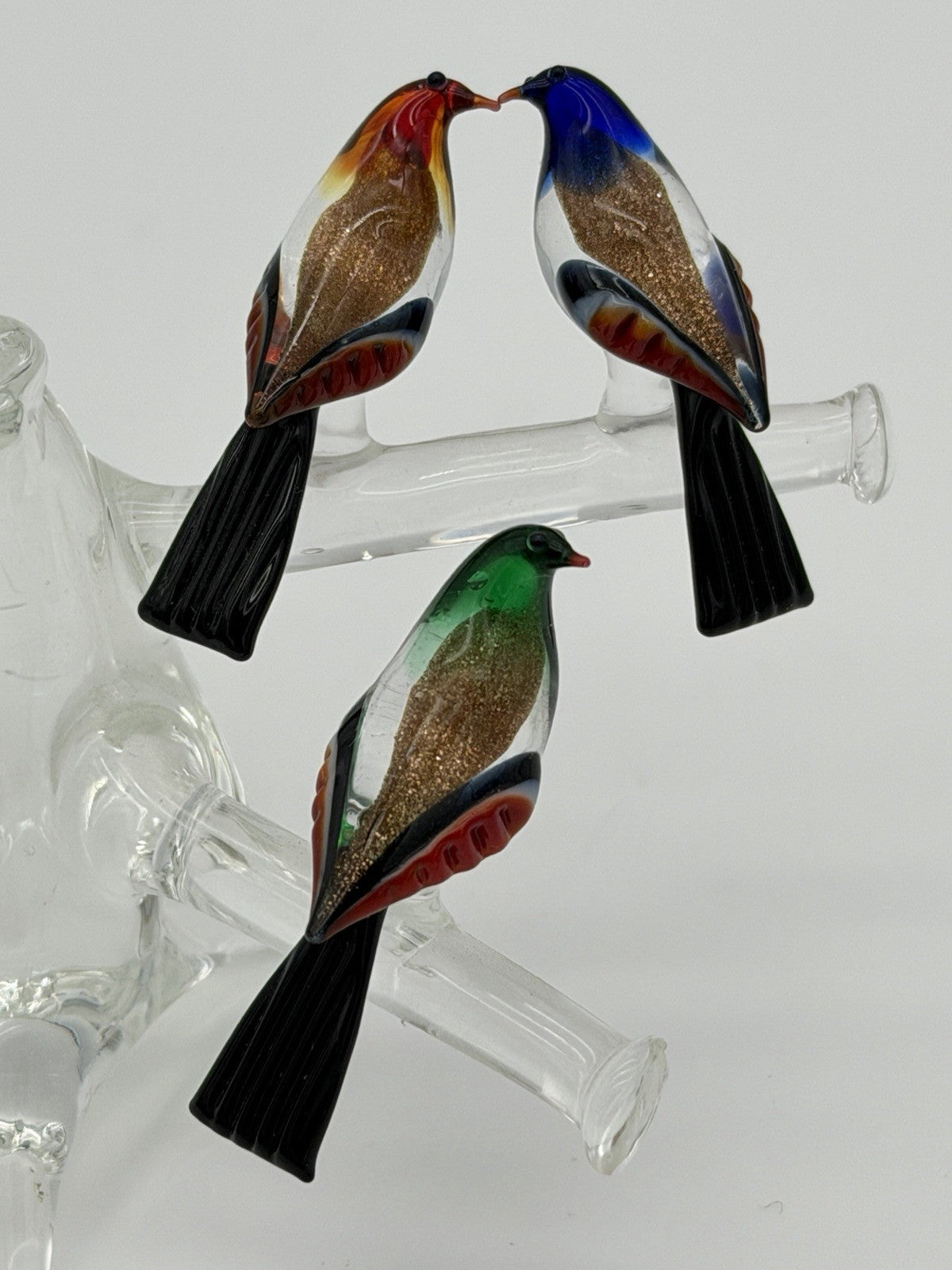 Vintage Murano Venice Italy Art Glass Birds On Branch Miniature Figurine