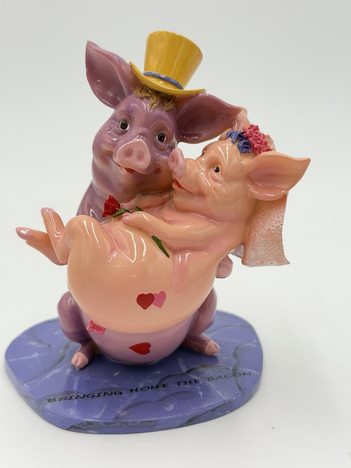 Vtg Pig Invasion Bride & Groom Cake Topper  Pigs Figurine Bringing Home Bacon 4”