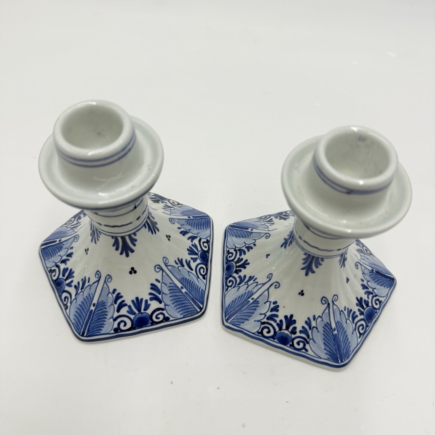 Royal Delft Porceleyne Fles Vintage 4.5" Candle Stick Holders Blue White Signed