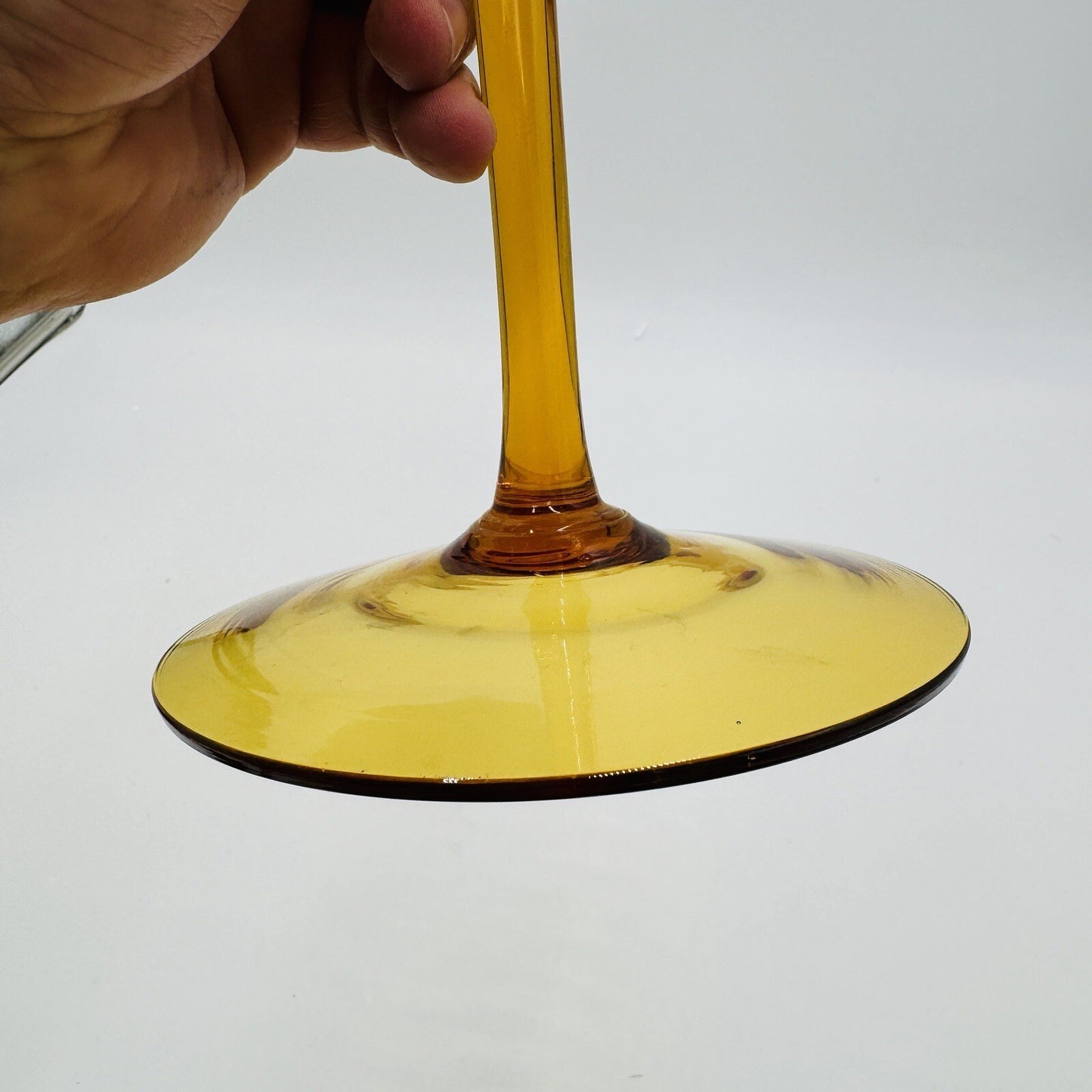 Italian Empoli amber glass diamond optic tall compote 12in