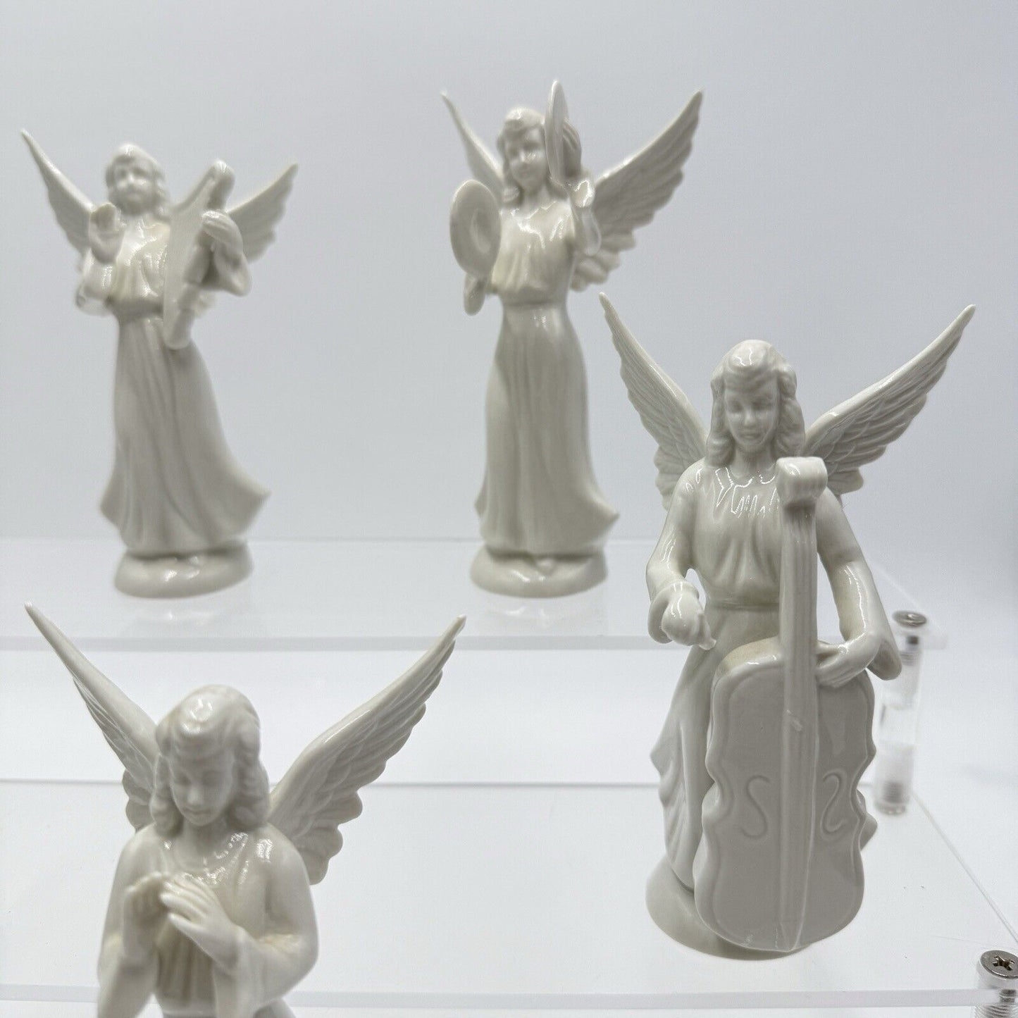 Dresden Germany White Angel Choir Band Figurines Porcelain Vintage 5” Set