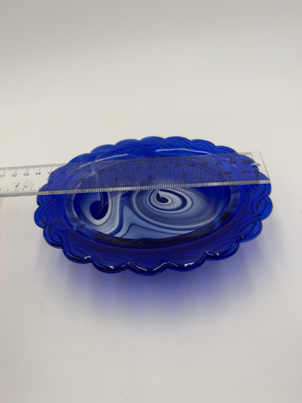 Mosser Art Glass Swirl Hen On Nest 6.5" Cobalt Blue & White Slag Covered Dish
